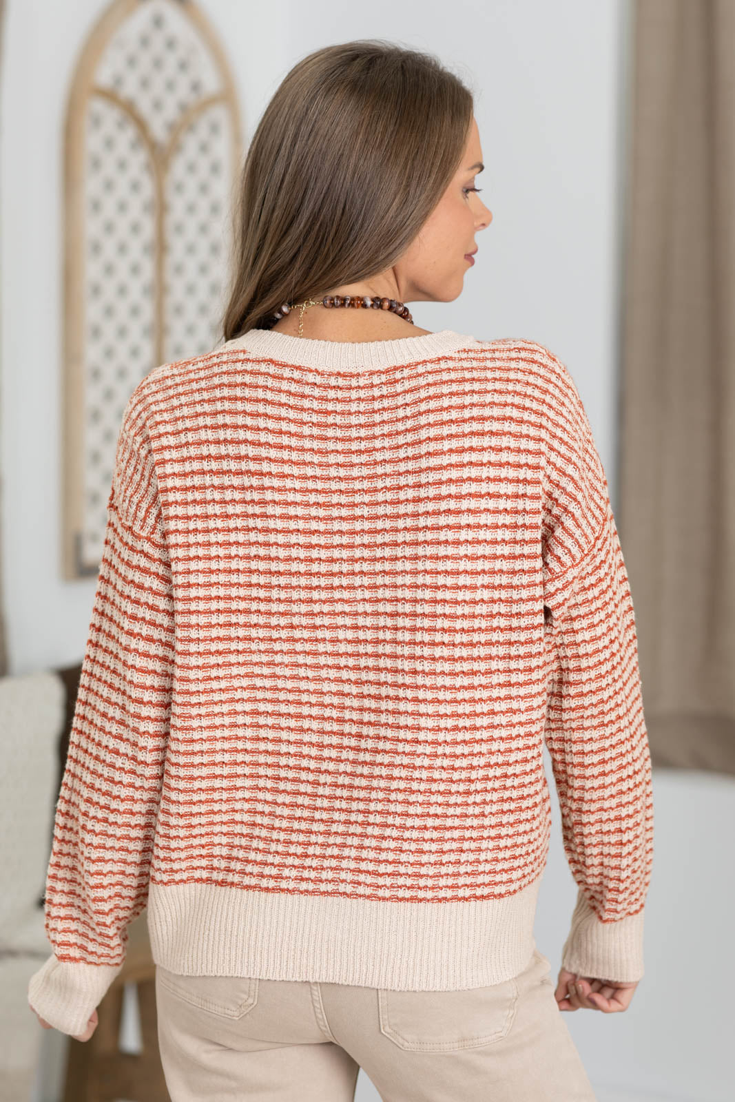 Staccato Textured Stripe Trim Contrast Sweater