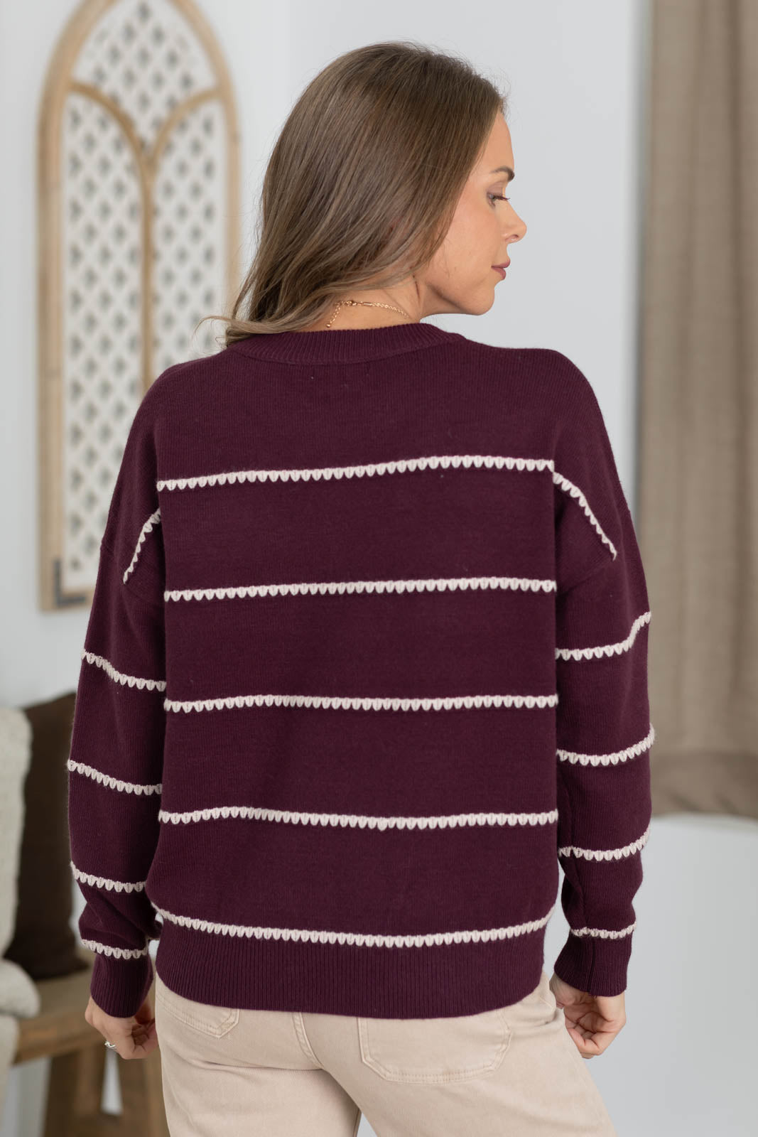 Staccato Textured Stripe Pullover Sweater