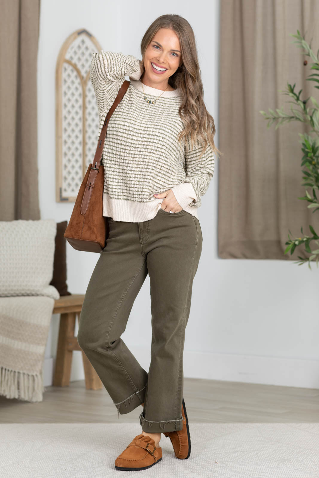 Staccato Textured Stripe Trim Contrast Sweater