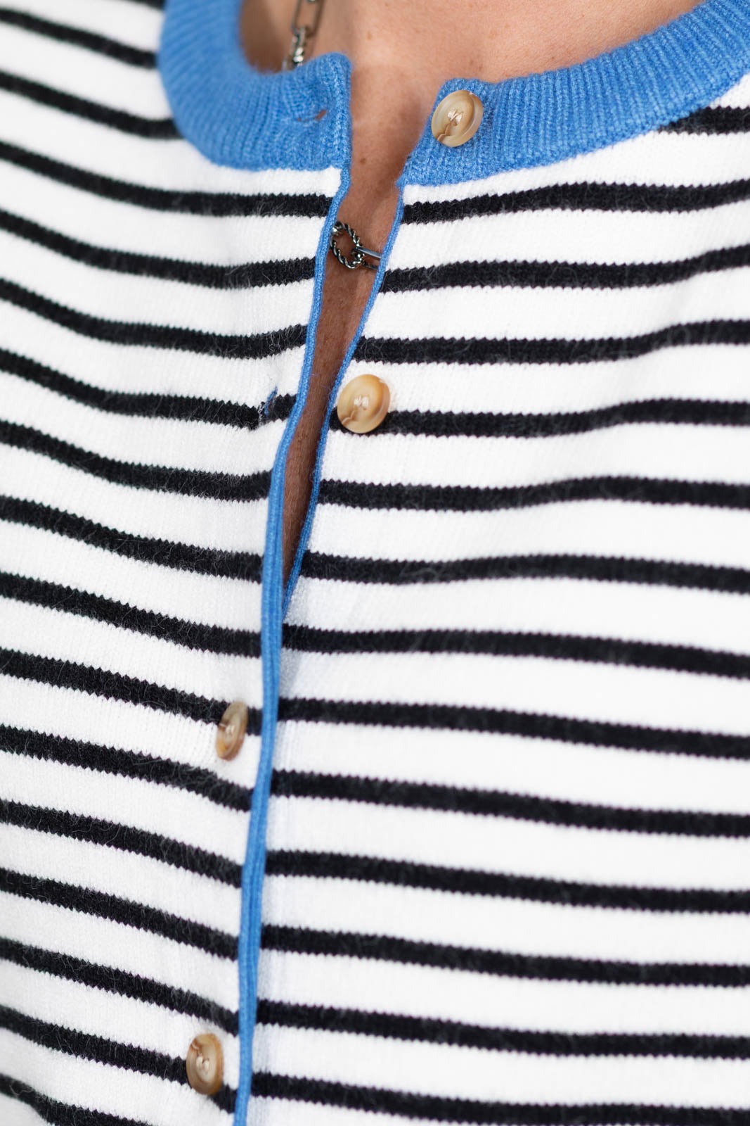Staccato Ivory And Blue Button Down Cardigan