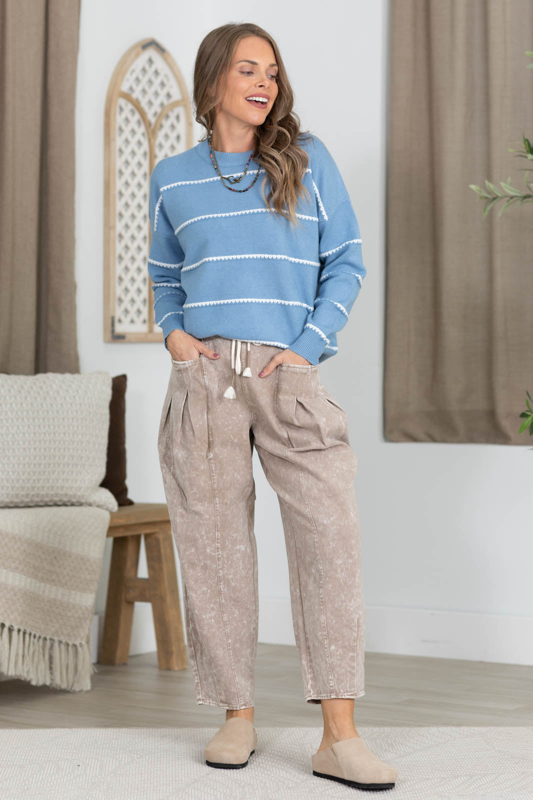 Staccato Textured Stripe Pullover Sweater