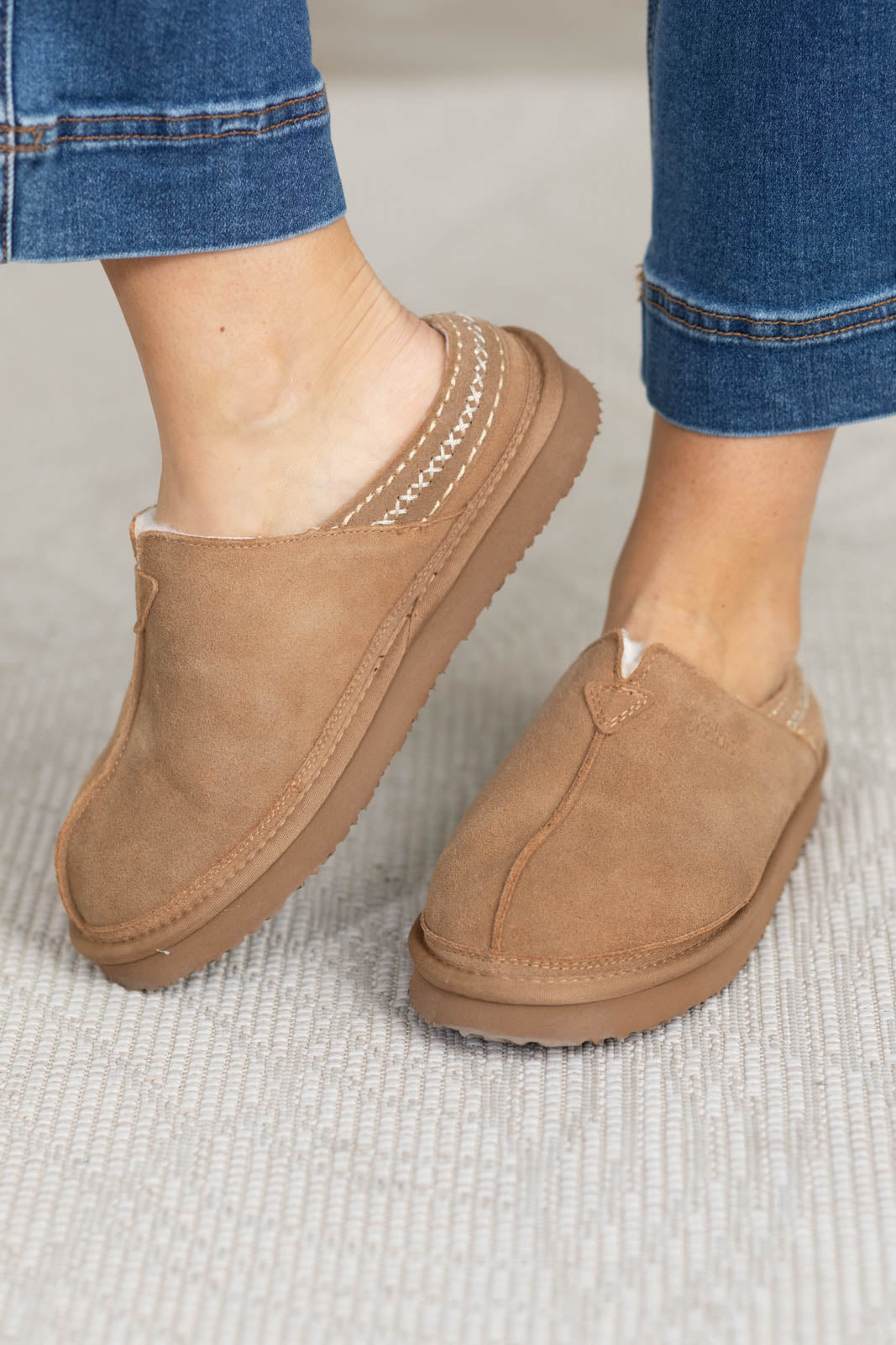 Project Cloud Genuine Leather Faux Fur Lined Slippers