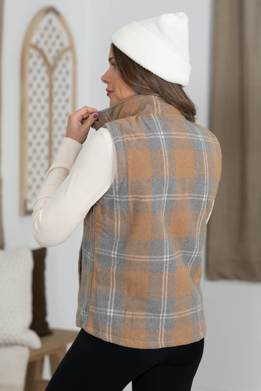 Plaid Wool Blend Vest With Pockets