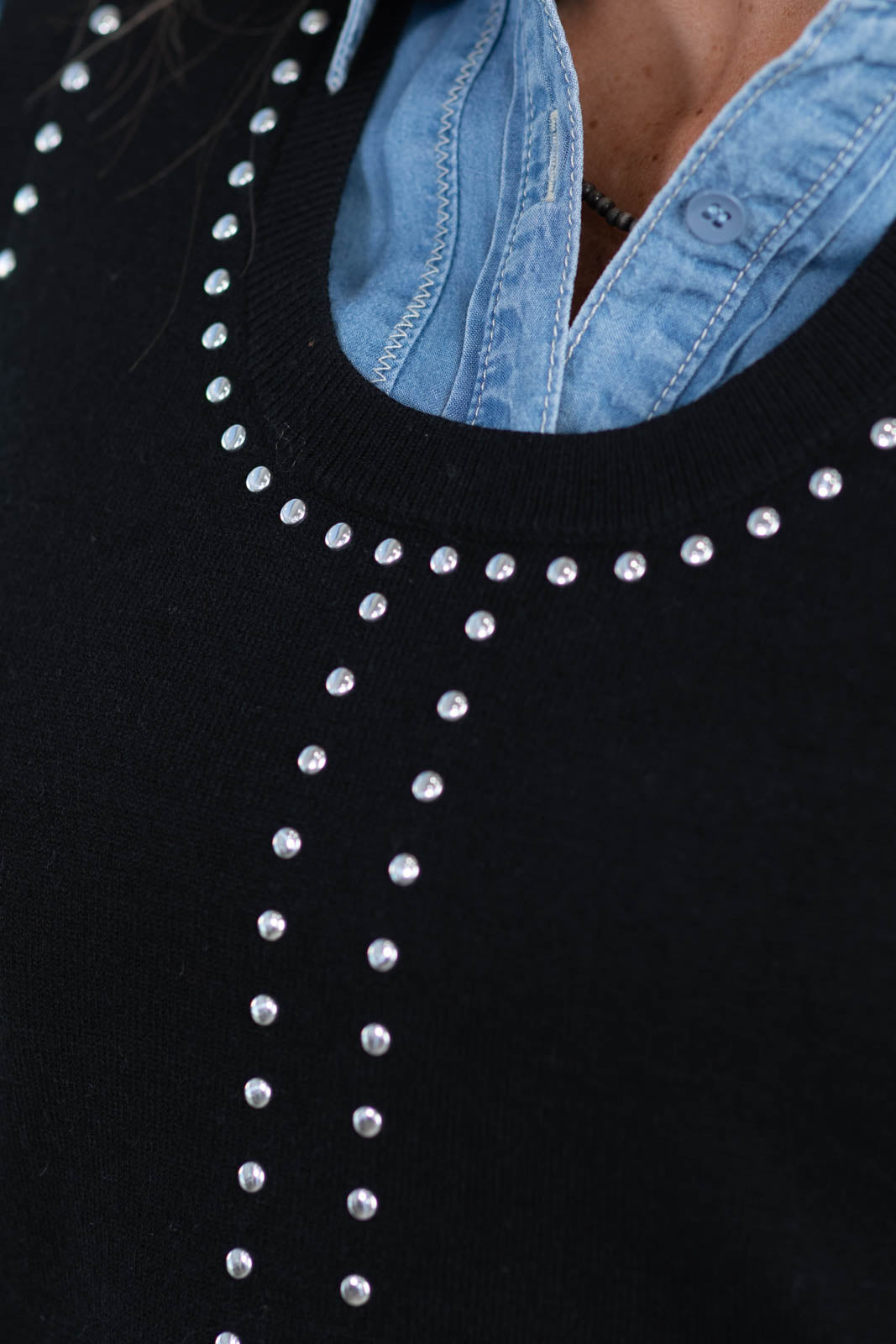 Staccato Stud Trim Scoop Neck Sweater Vest