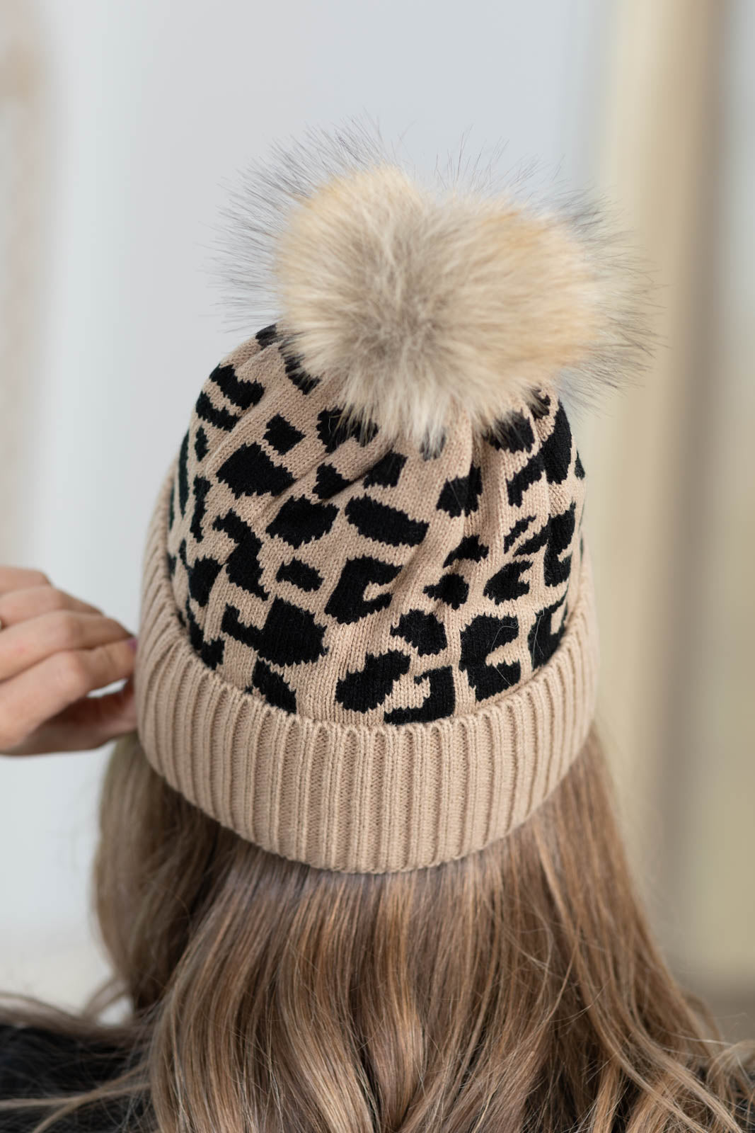 Animal Print Beanie With Pom