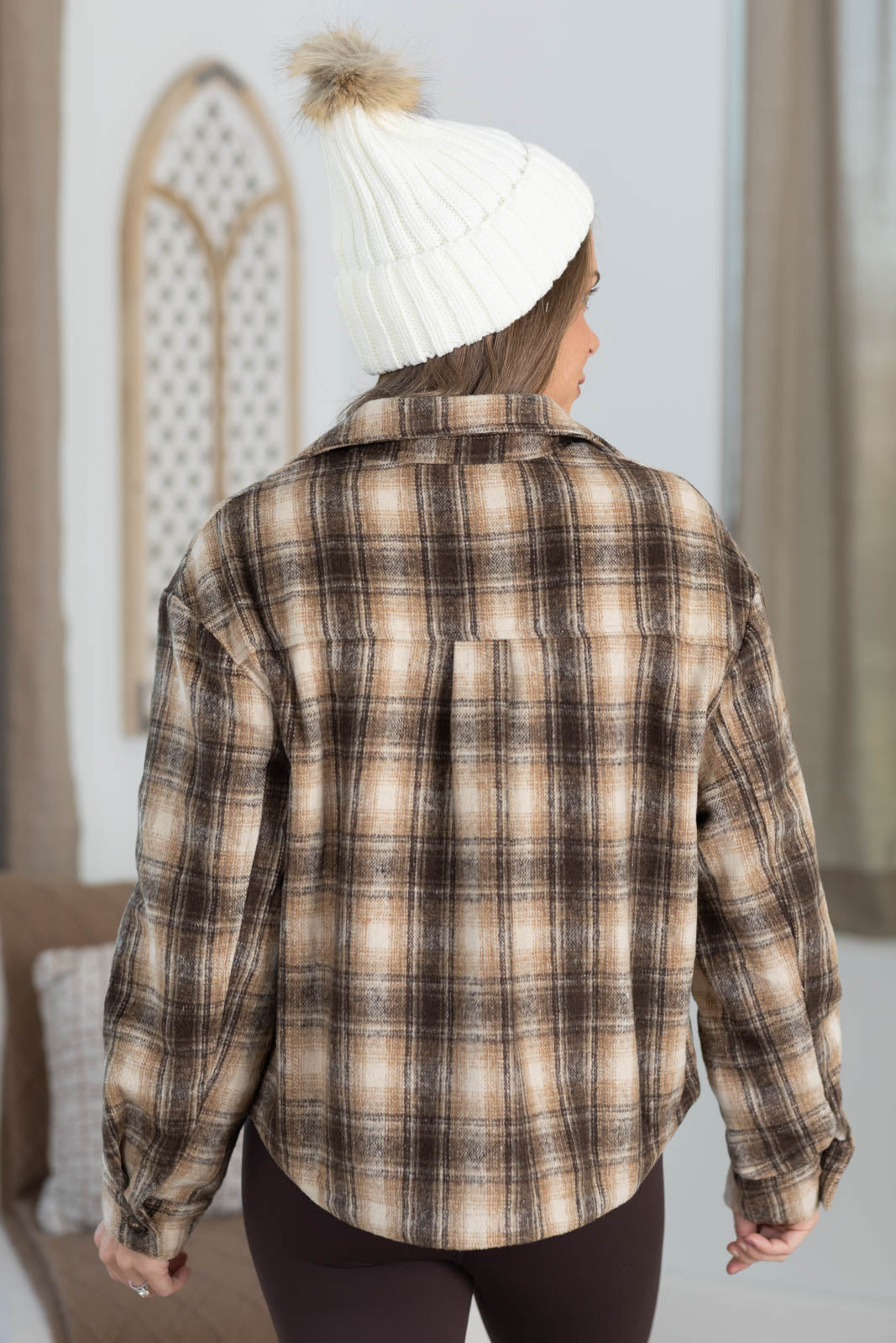 Mocha Plaid Sherpa Lined Button Down Jacket