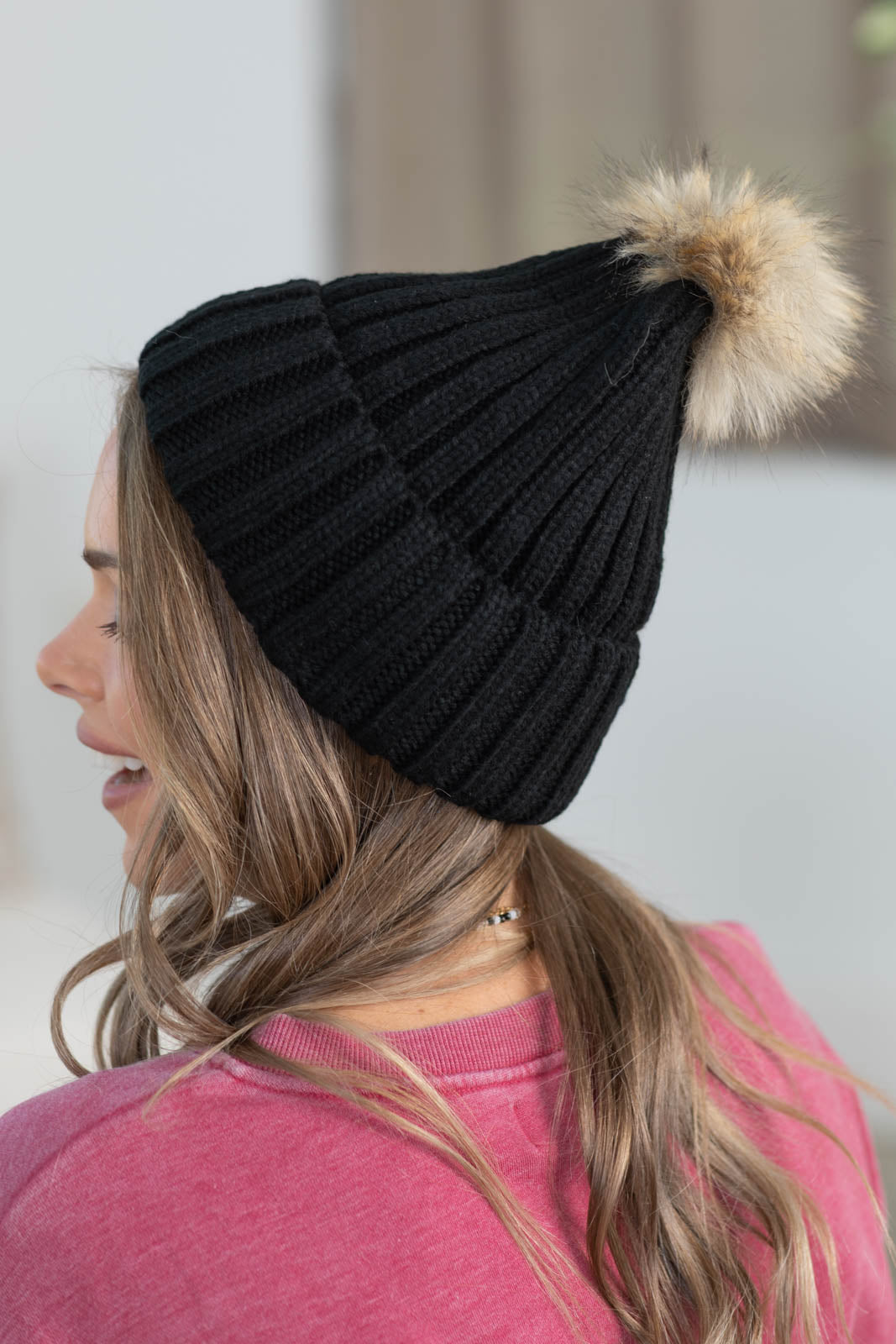 Ribbed Beanie With Pom