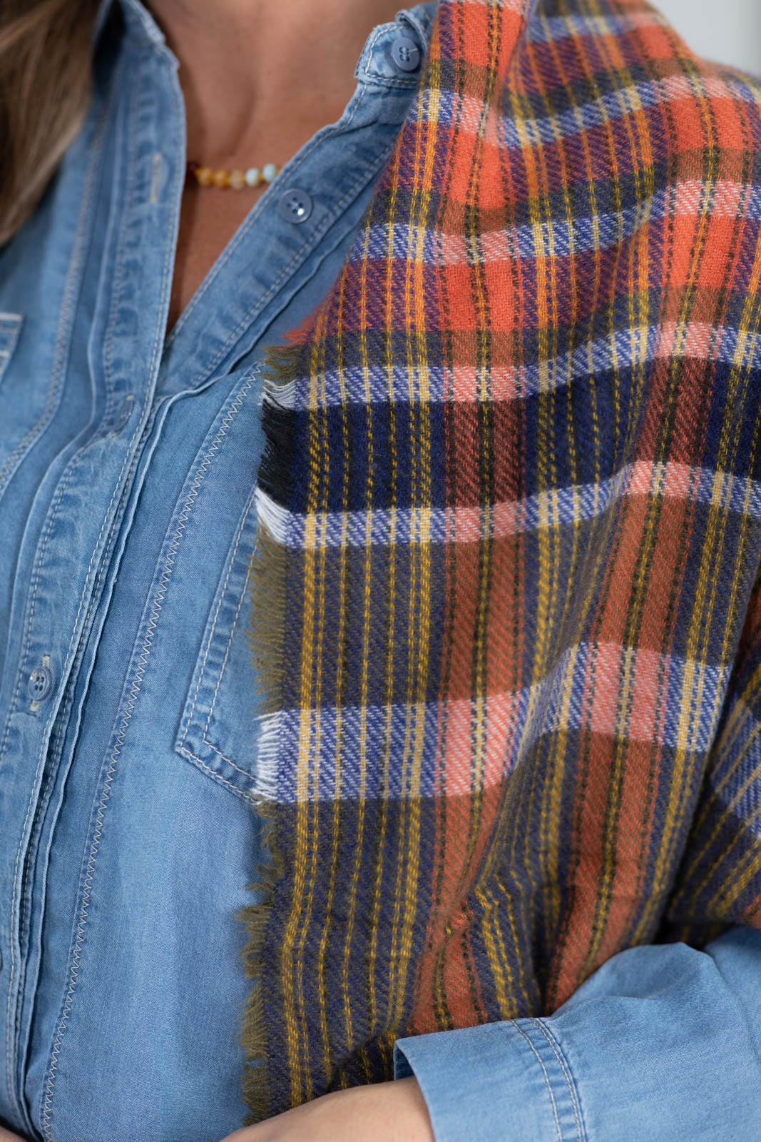 Plaid Kimono With Fringe And Pockets