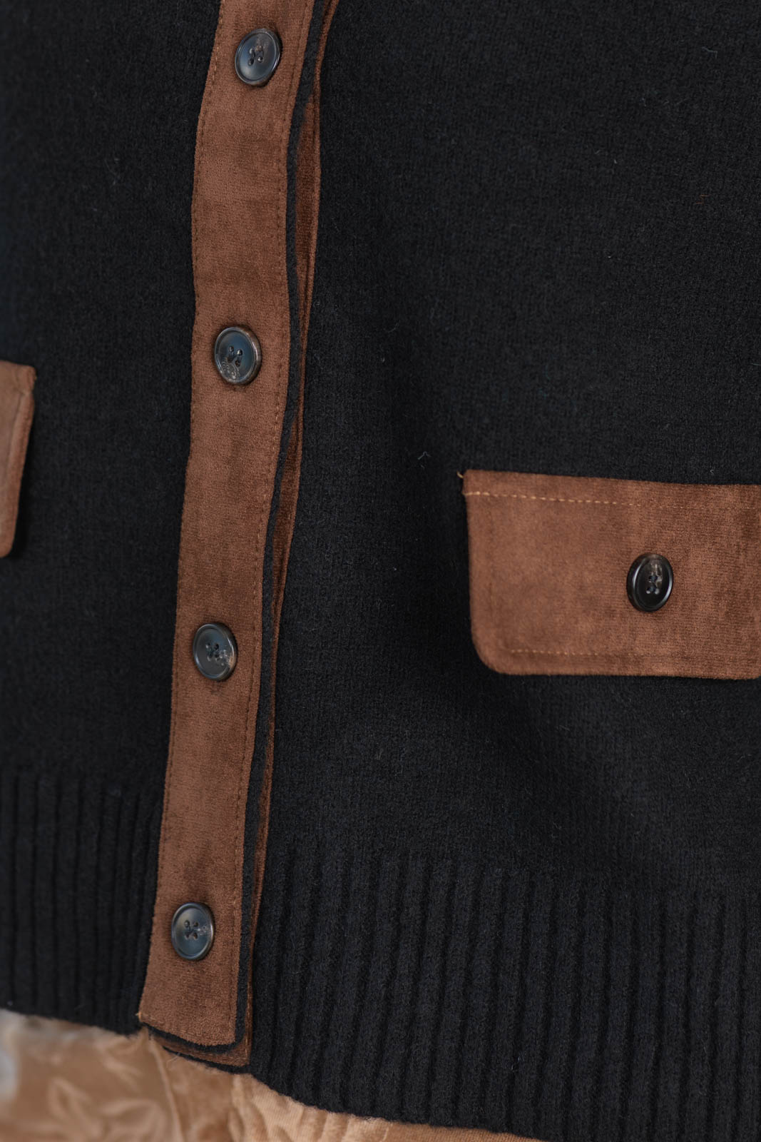 Staccato Mock Neck Suede Trim Sweater Jacket