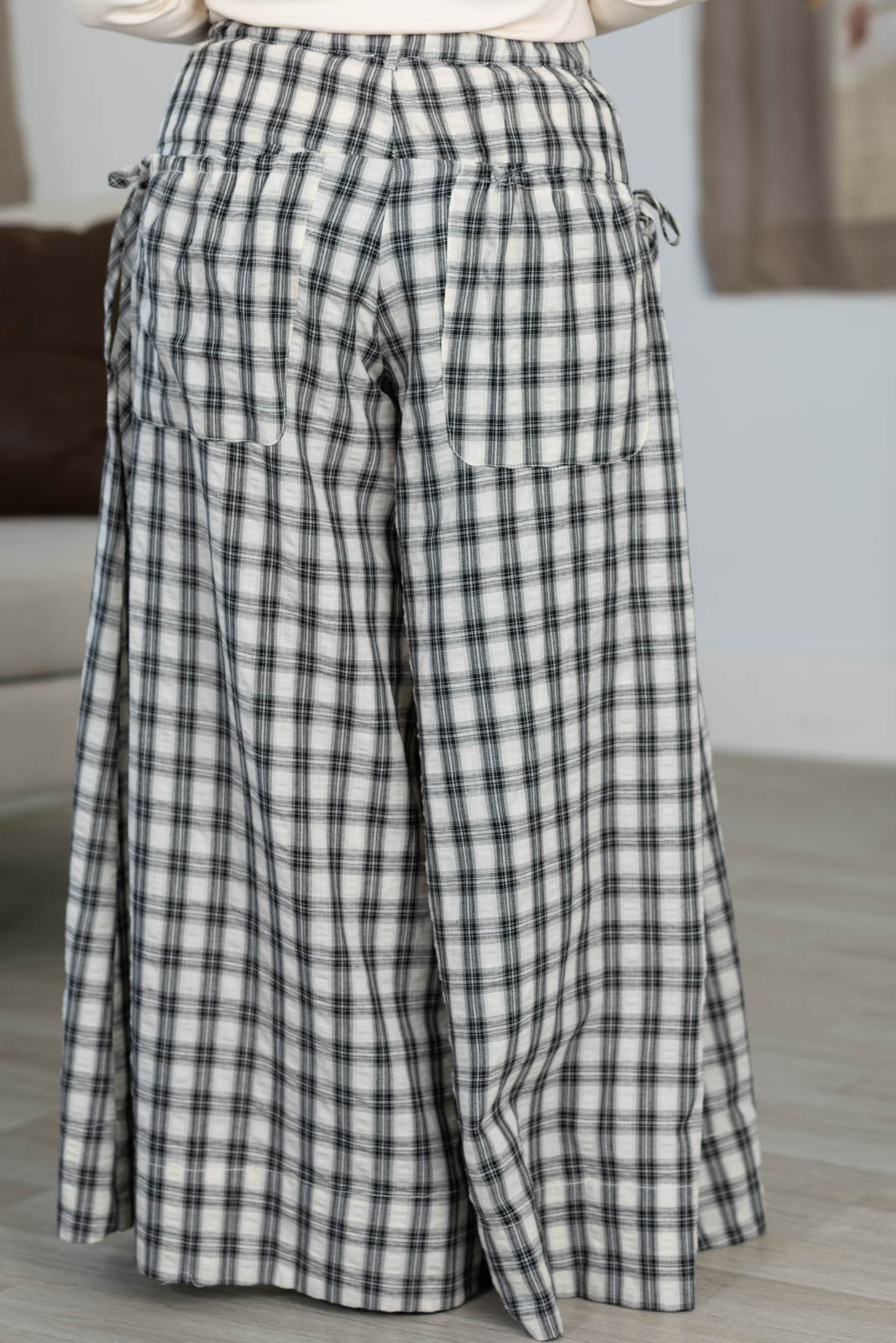 Cotierra Black Plaid Checker Wide Leg Pants- 100% Cotton