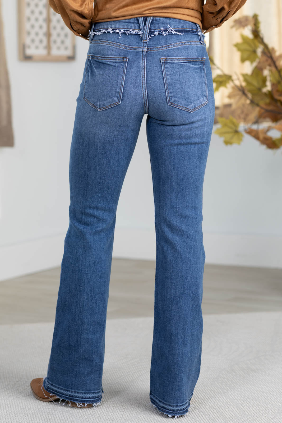 Risen Dark Wash Mid Rise Slim Flare Jeans