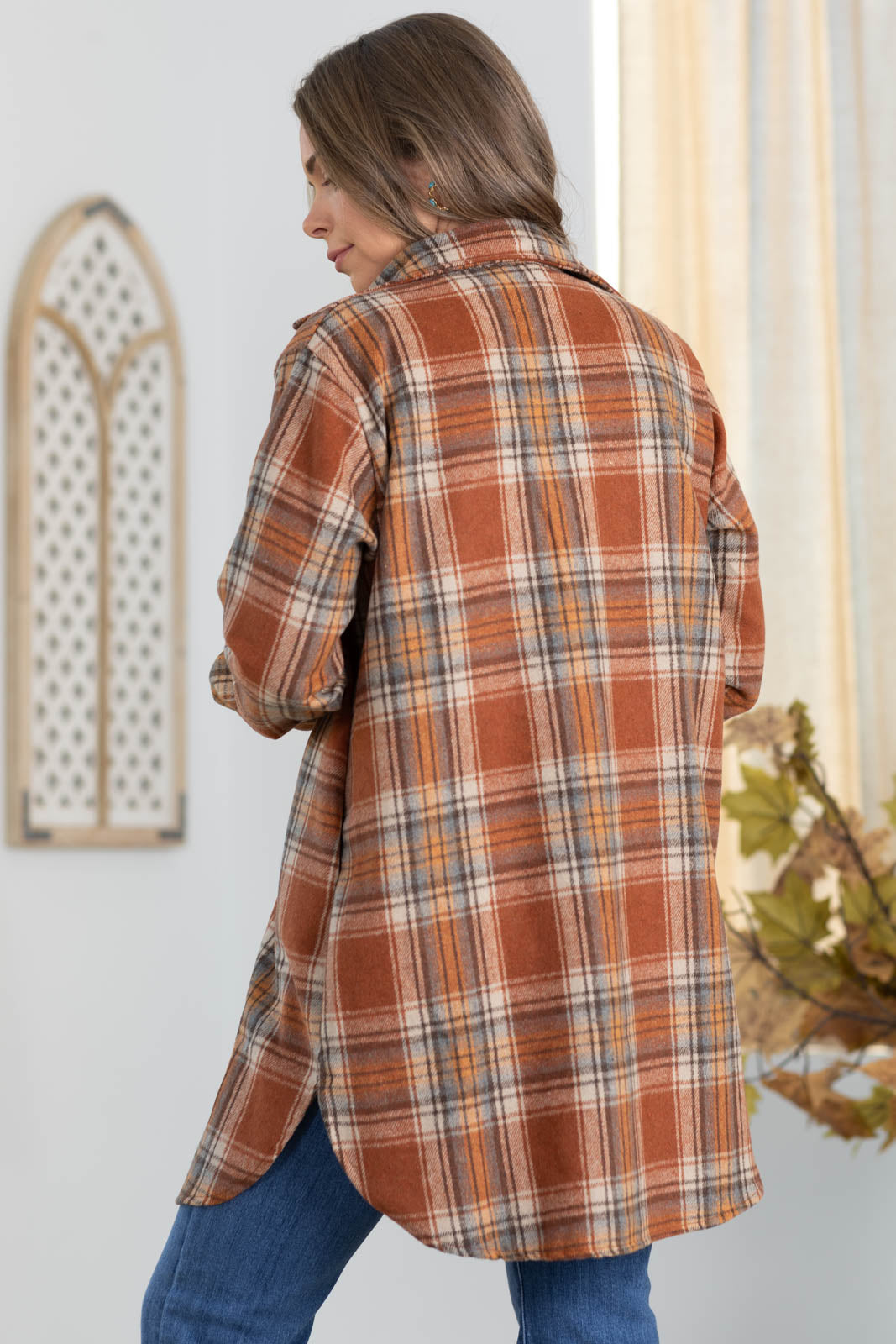 Long Plaid Button Down Flannel Top