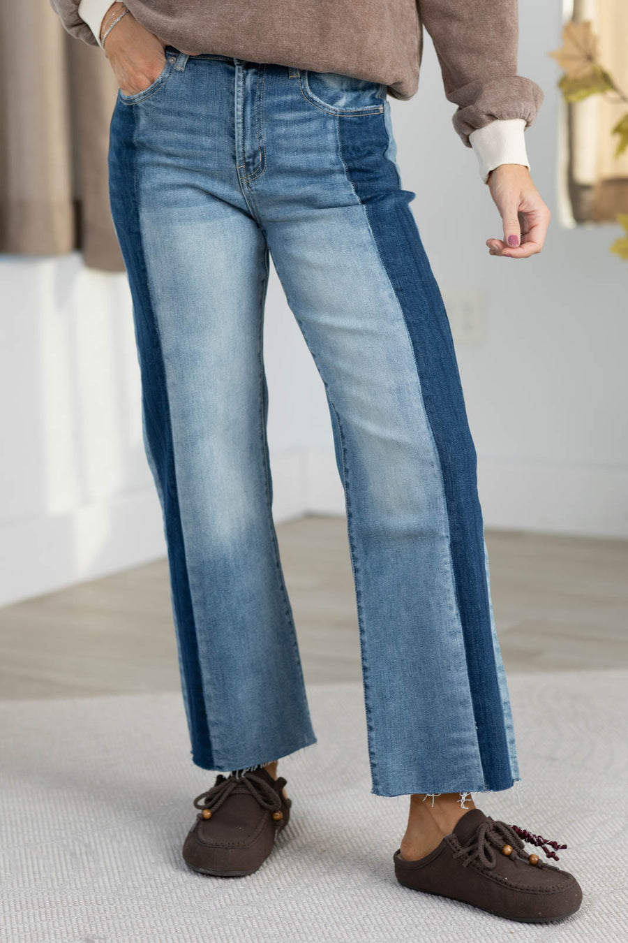 Mica Two Tone High Rise Straight Leg Jean