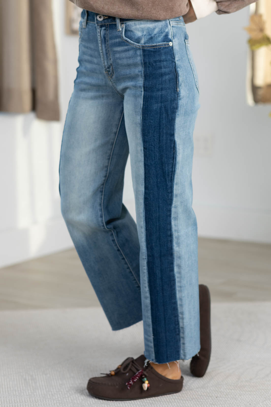 Mica Two Tone High Rise Straight Leg Jean