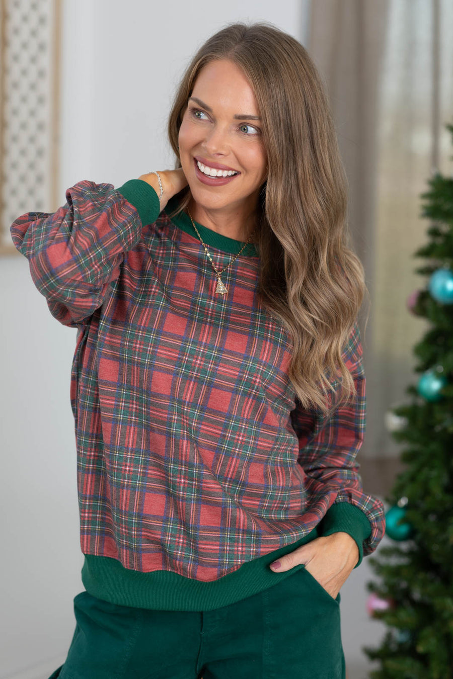 Christmas Plaid Printed French Terry Sweatshirt