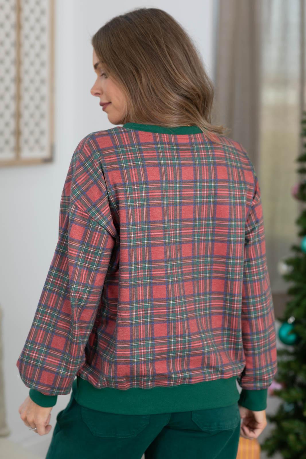 Christmas Plaid Printed French Terry Sweatshirt