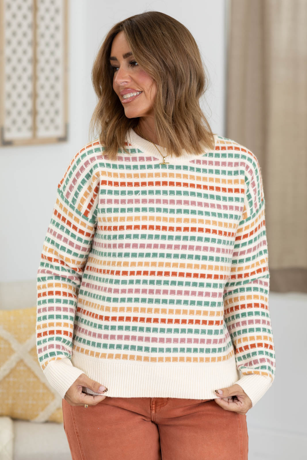 Staccato Multicolor Square Striped Sweater
