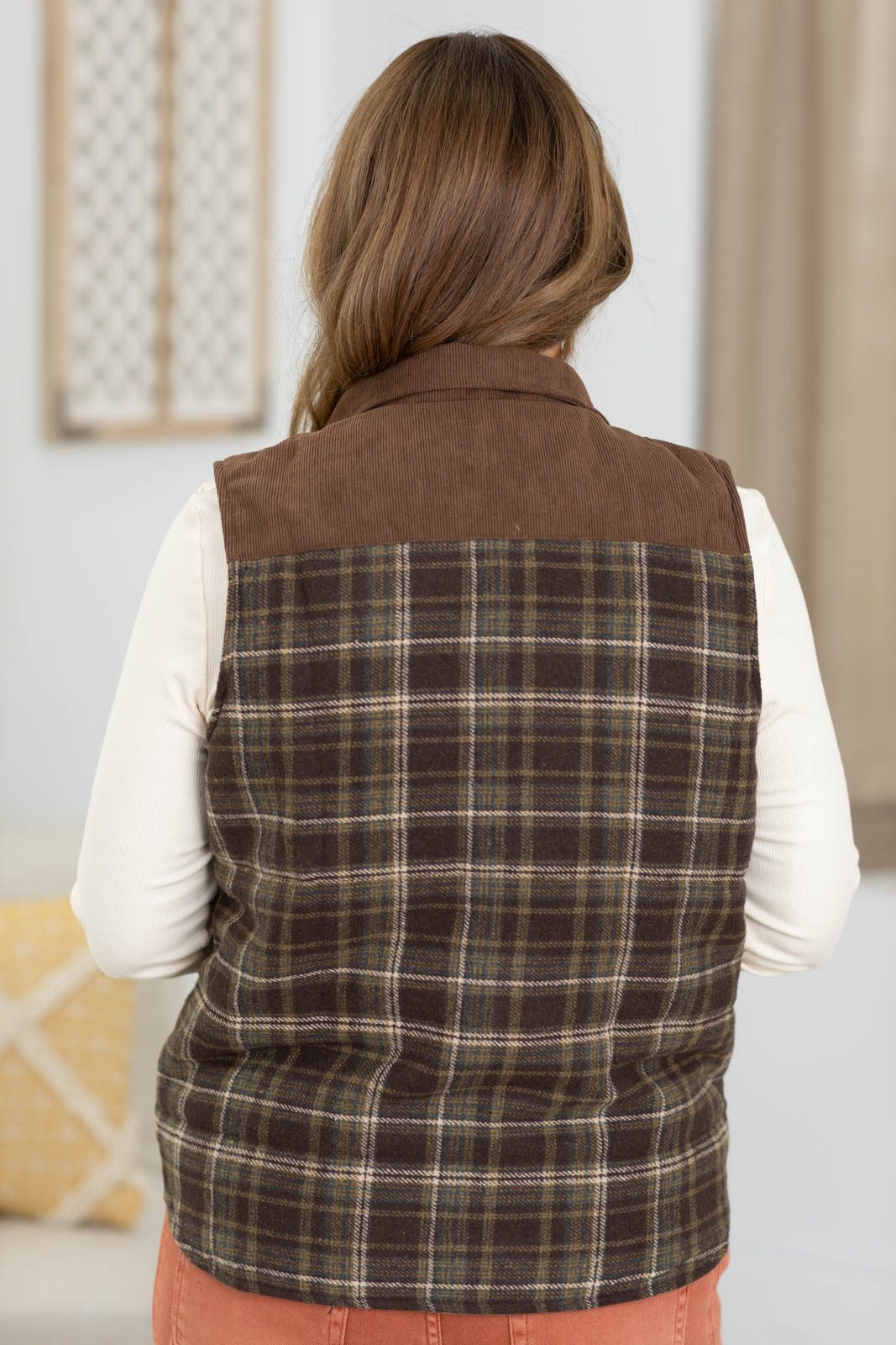 Staccato Plaid With Corduroy Contrast Pocket Vest