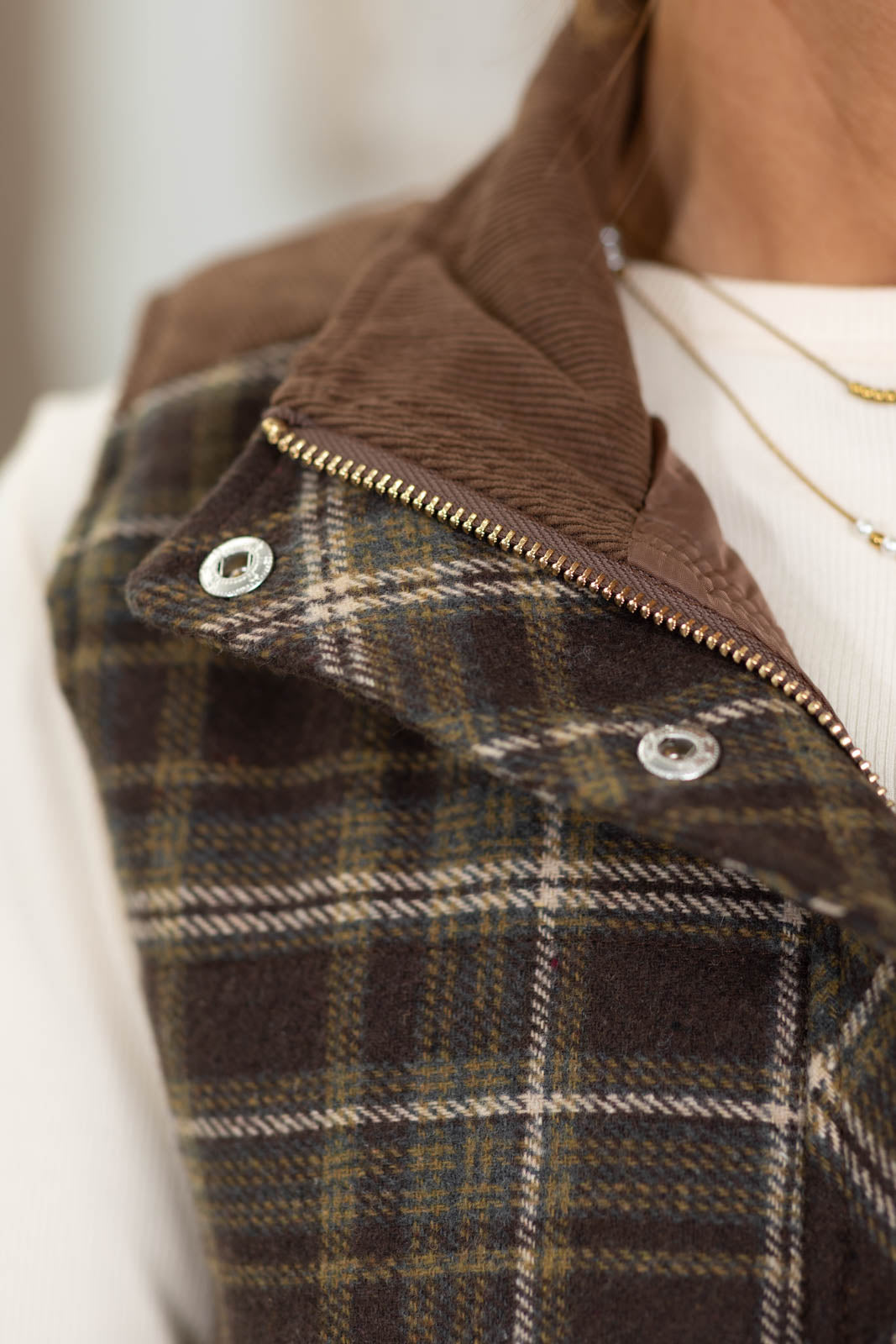Staccato Plaid With Corduroy Contrast Pocket Vest