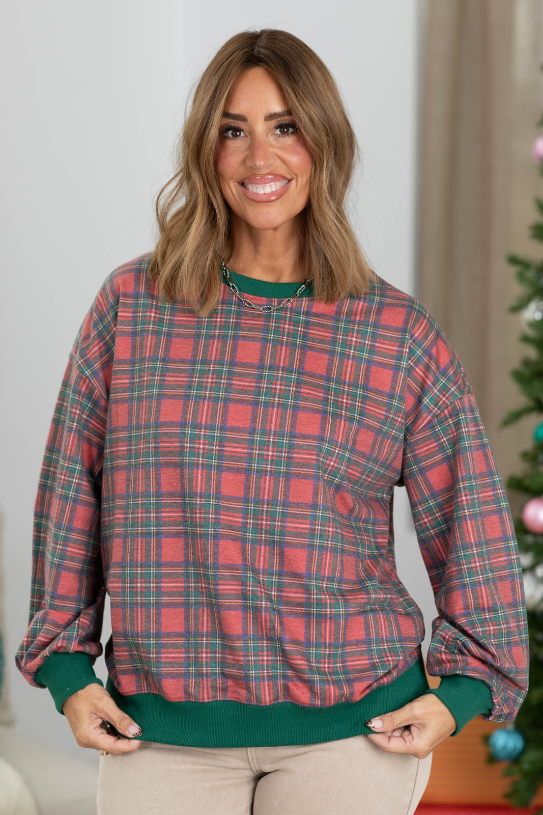 Christmas Plaid Printed French Terry Sweatshirt