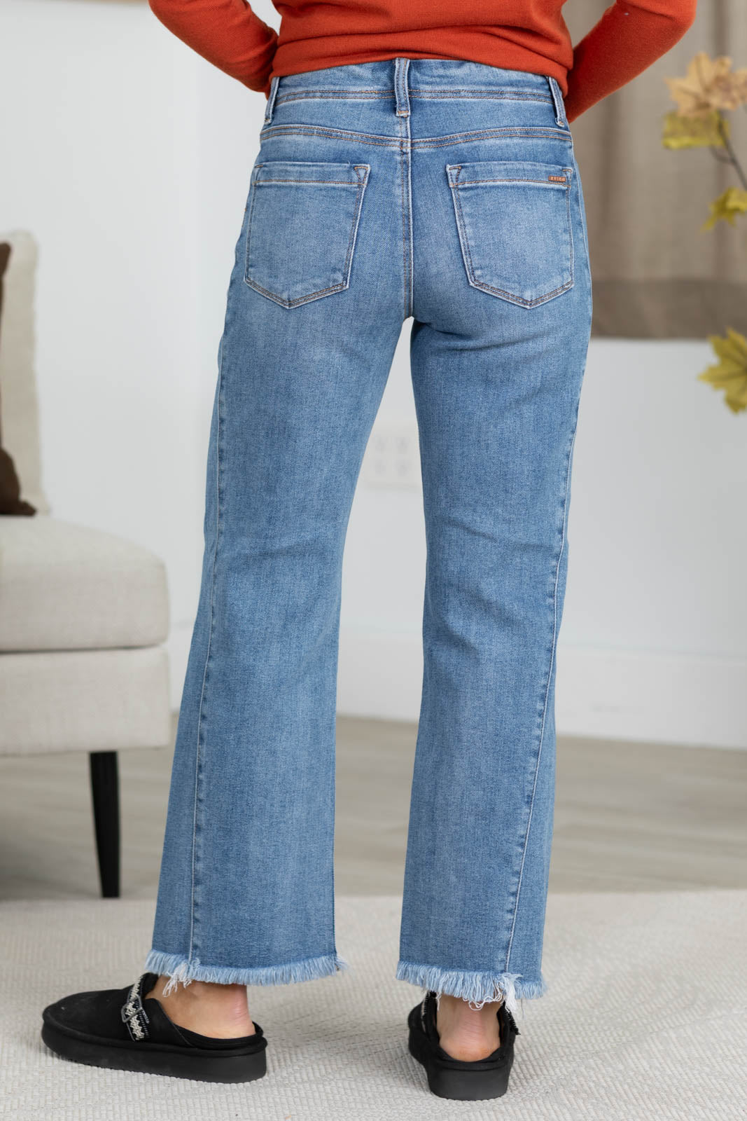 Risen Medium Wash Ankle Straight Jeans With Seam Detail
