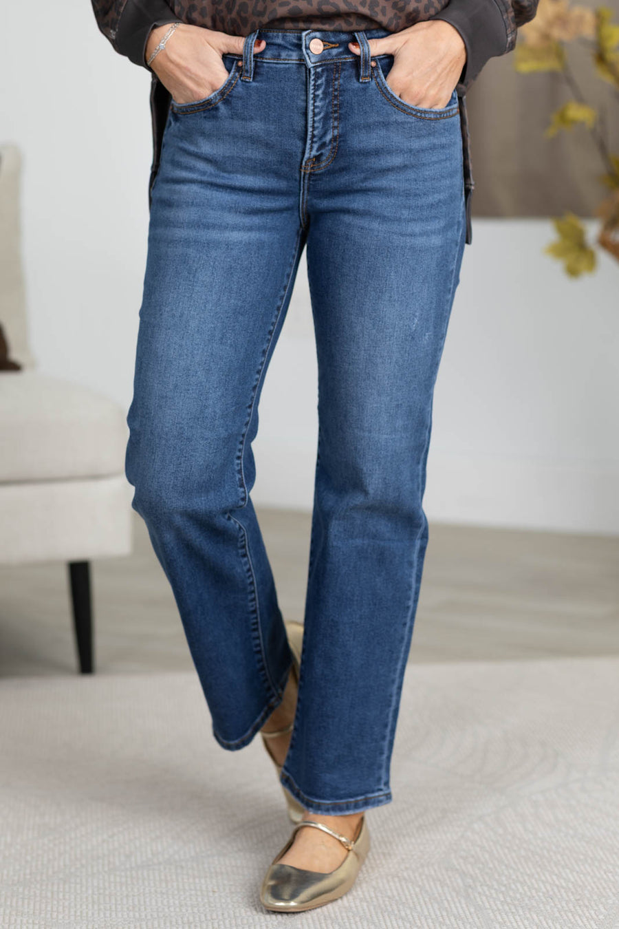 Risen Dark Wash High Rise Ankle Straight Jeans