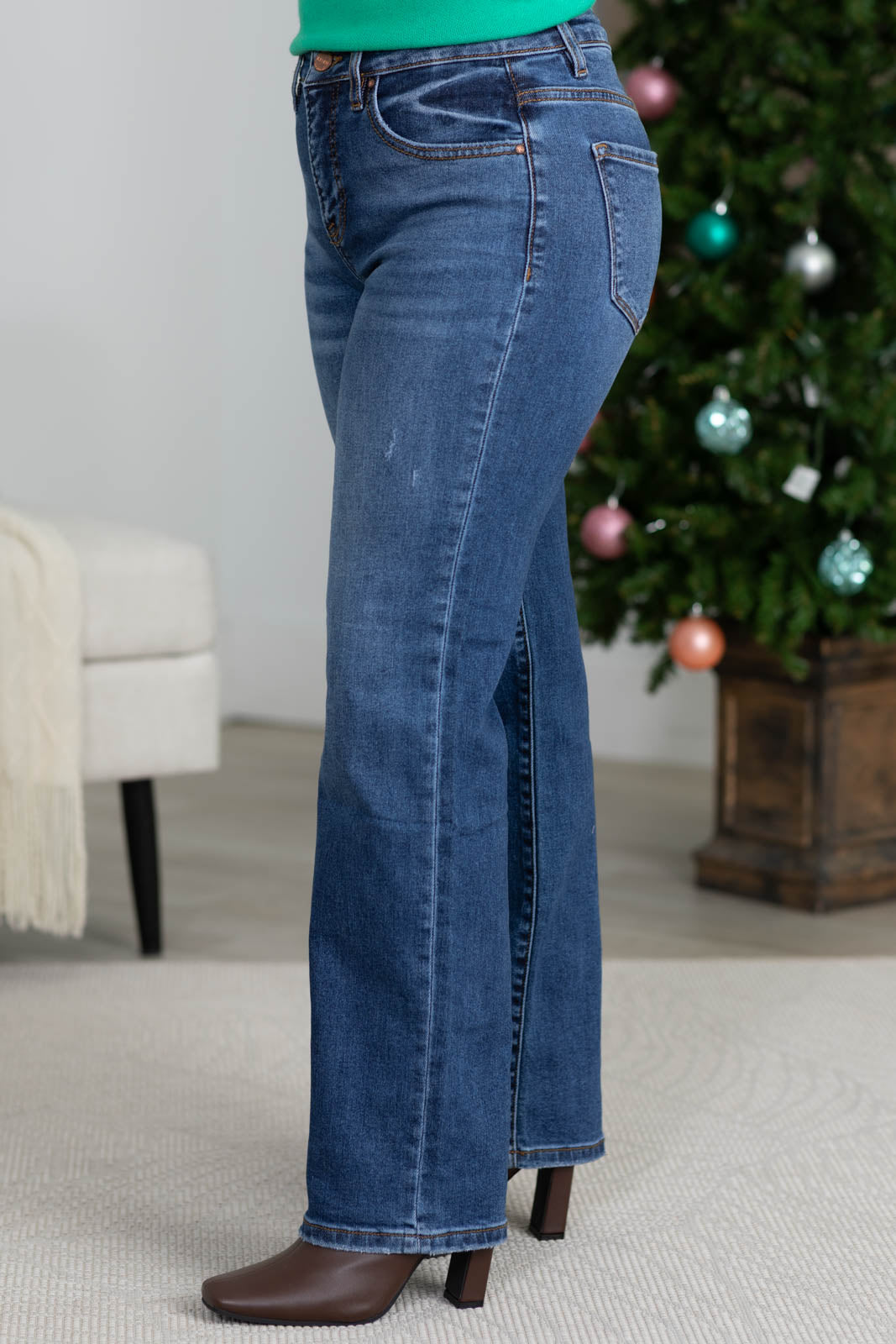 Risen Dark Wash High Rise Ankle Straight Jeans