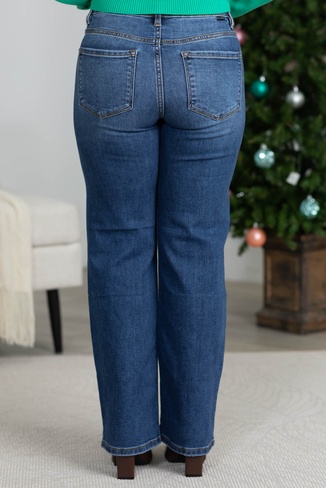 Risen Dark Wash High Rise Ankle Straight Jeans