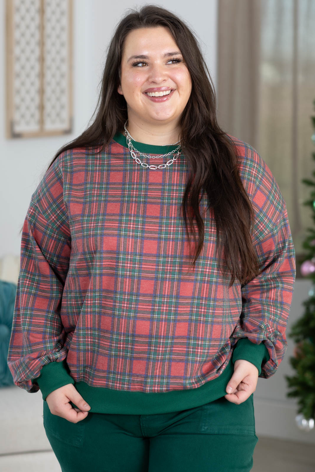 Christmas Plaid Printed French Terry Sweatshirt