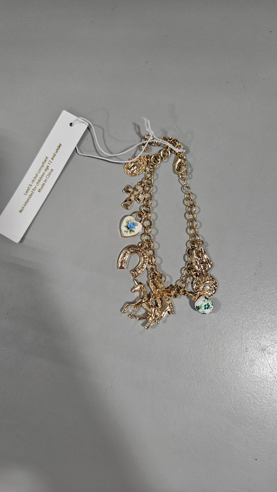 Western Boot Cross Porcelain Charm Bracelet