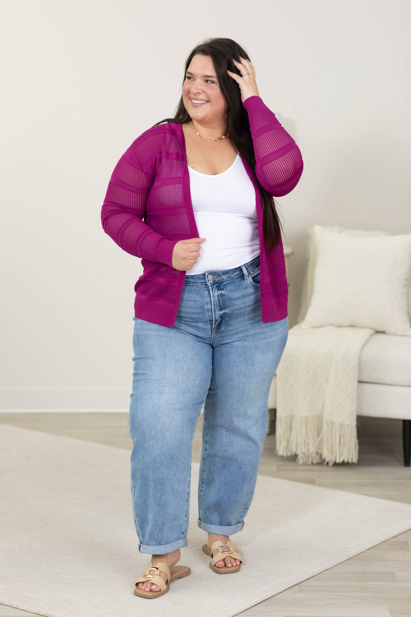 Staccato Pointelle Striped Hoodie Cardigan