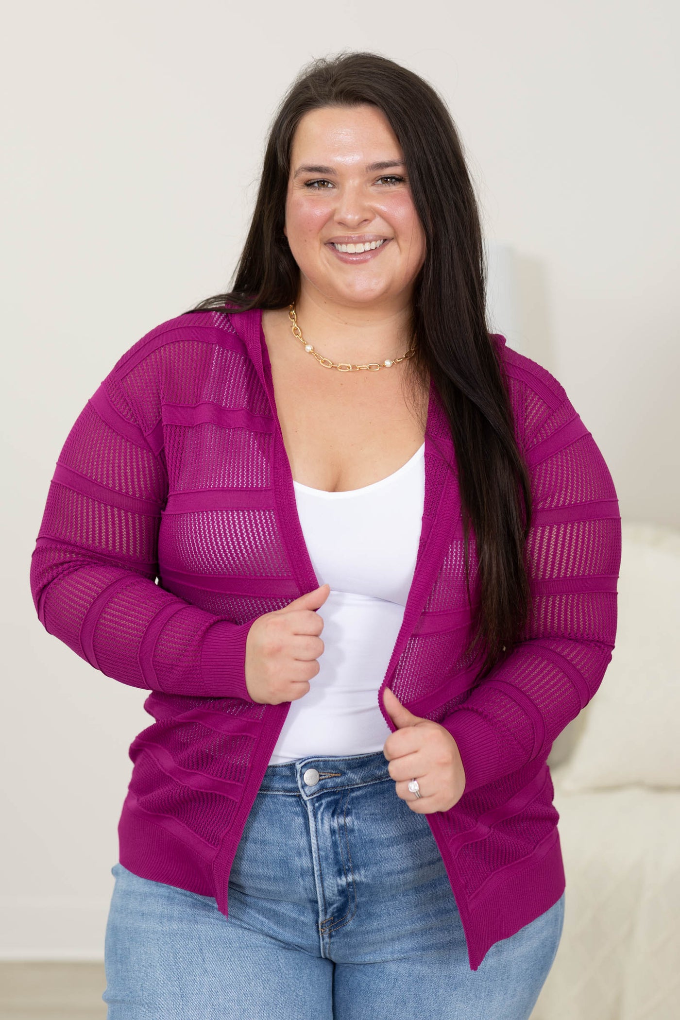 Staccato Pointelle Striped Hoodie Cardigan