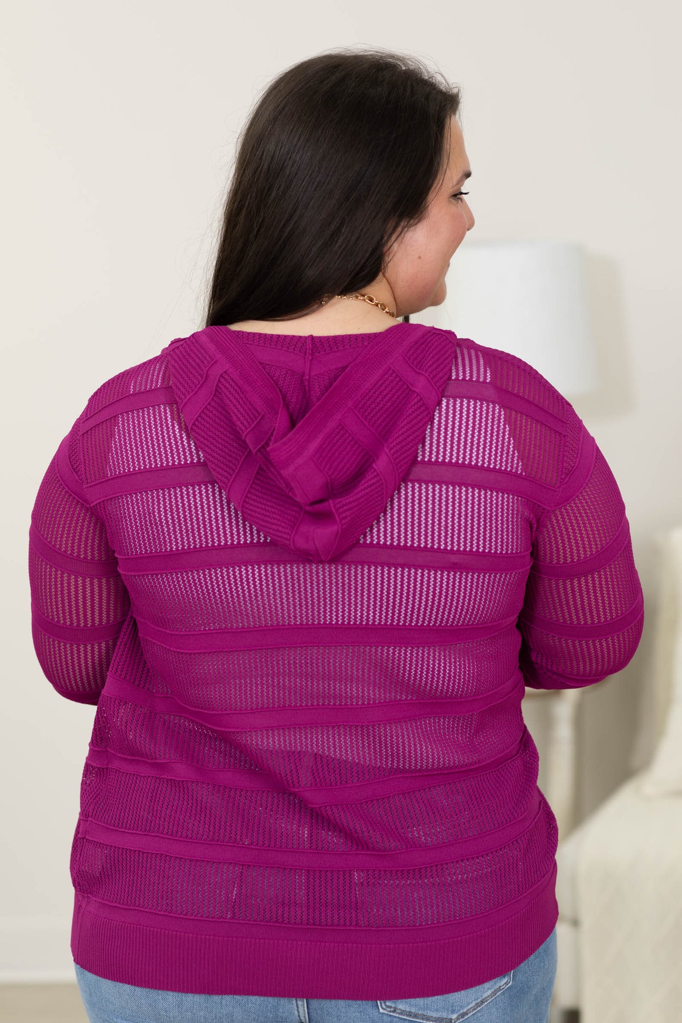 Staccato Pointelle Striped Hoodie Cardigan