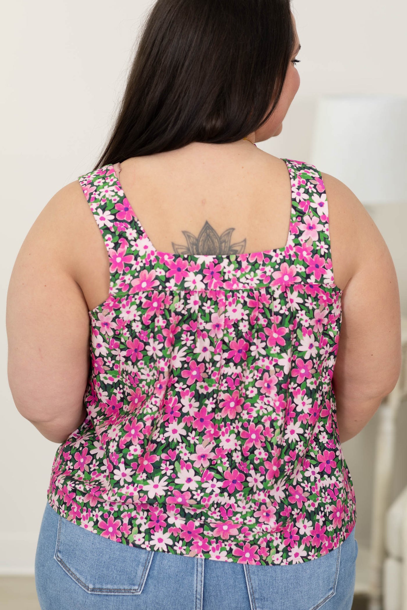 Staccato Floral Square Neck Woven Tank