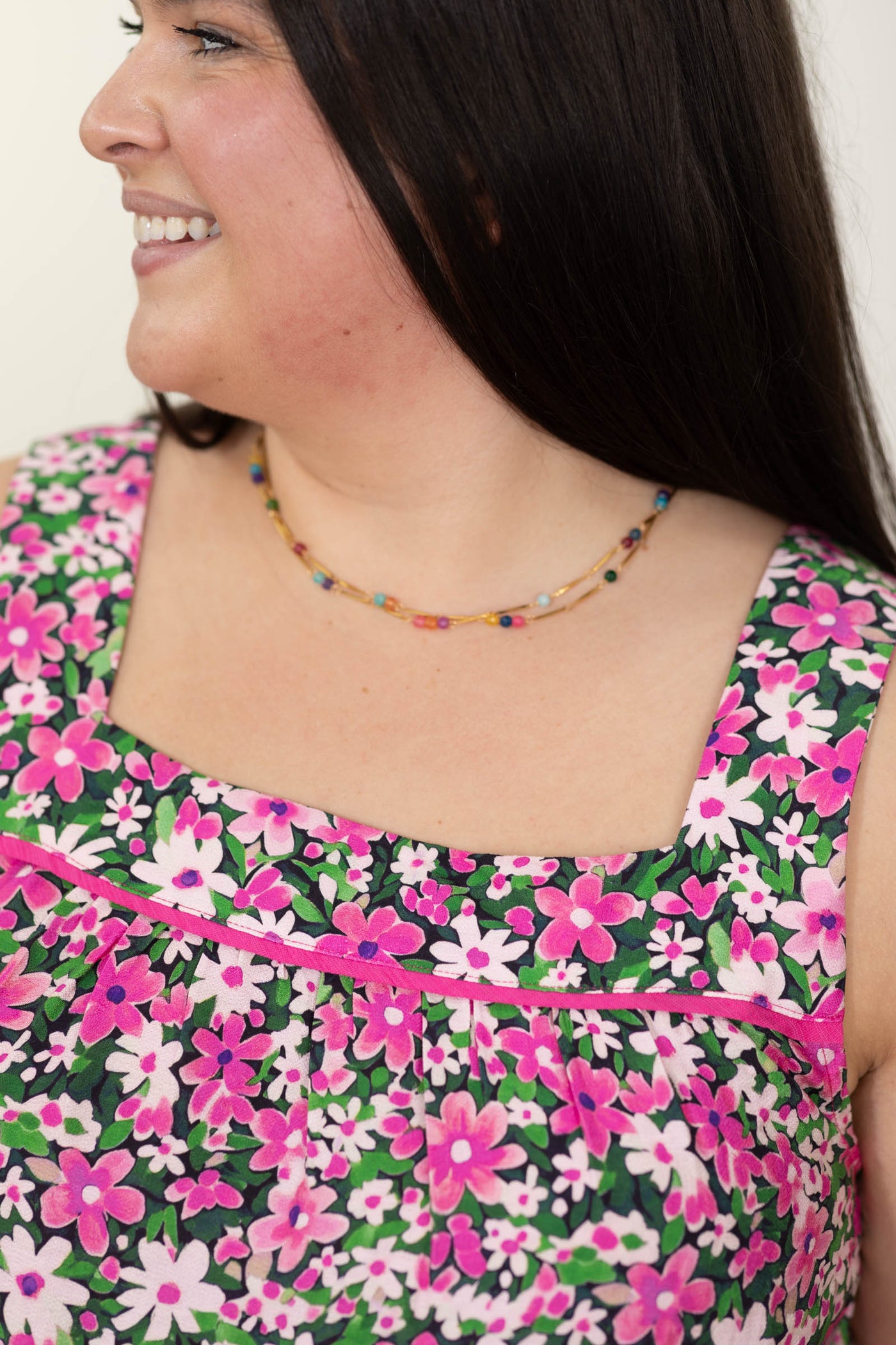 Staccato Floral Square Neck Woven Tank