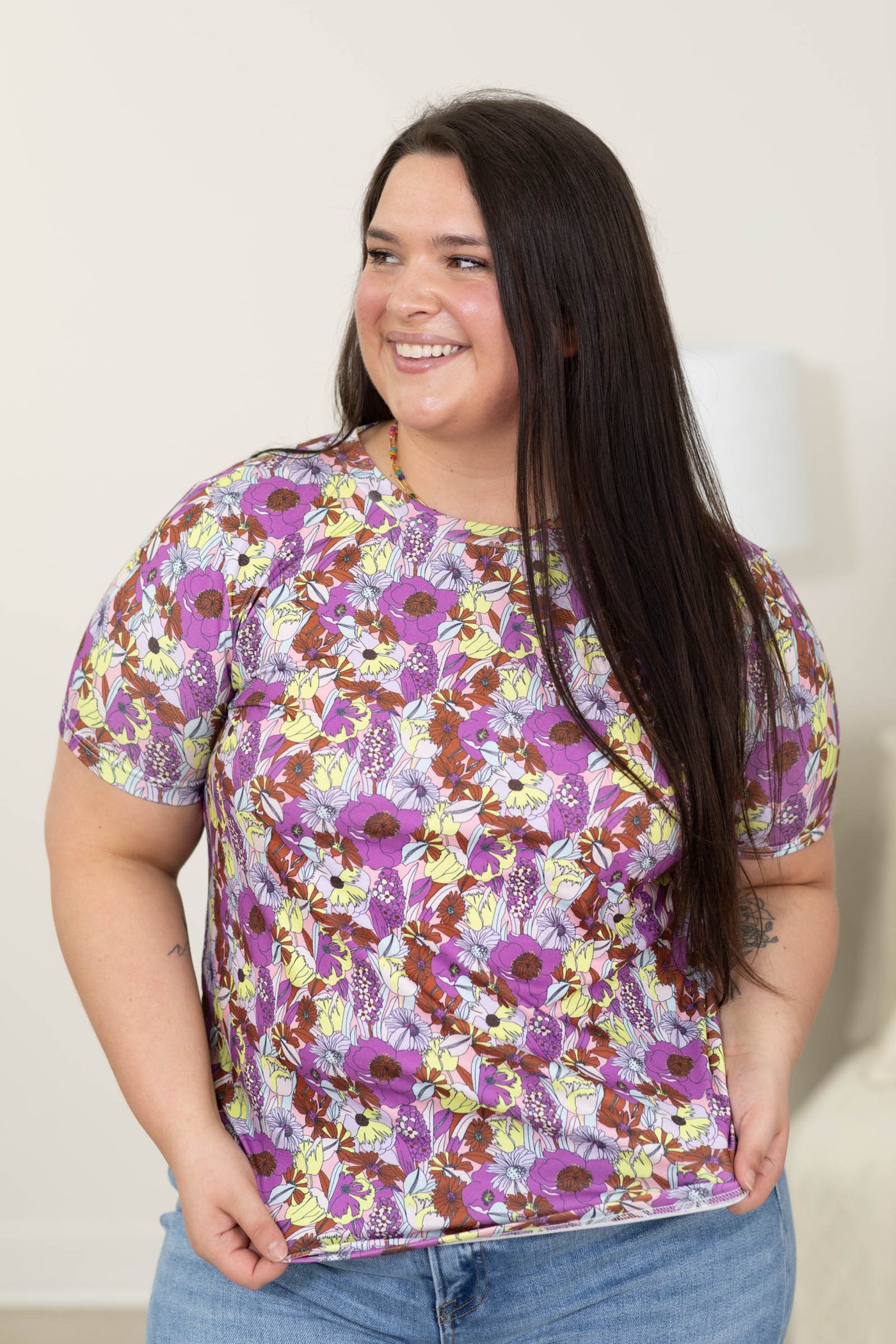 Staccato Basic Short Sleeve Floral Knit Top