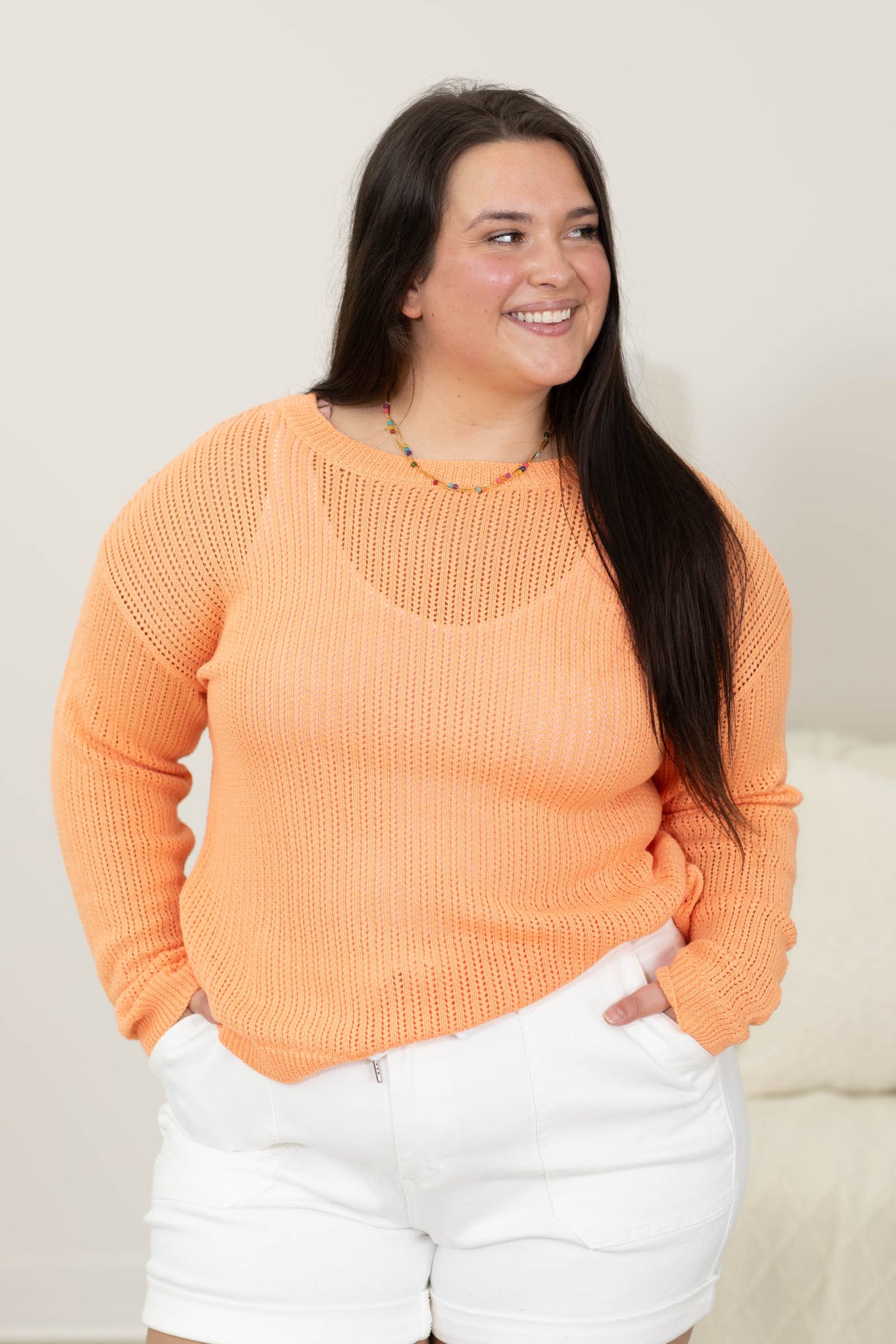 Staccato Pointelle Long Sleeve Lightweight Sweater