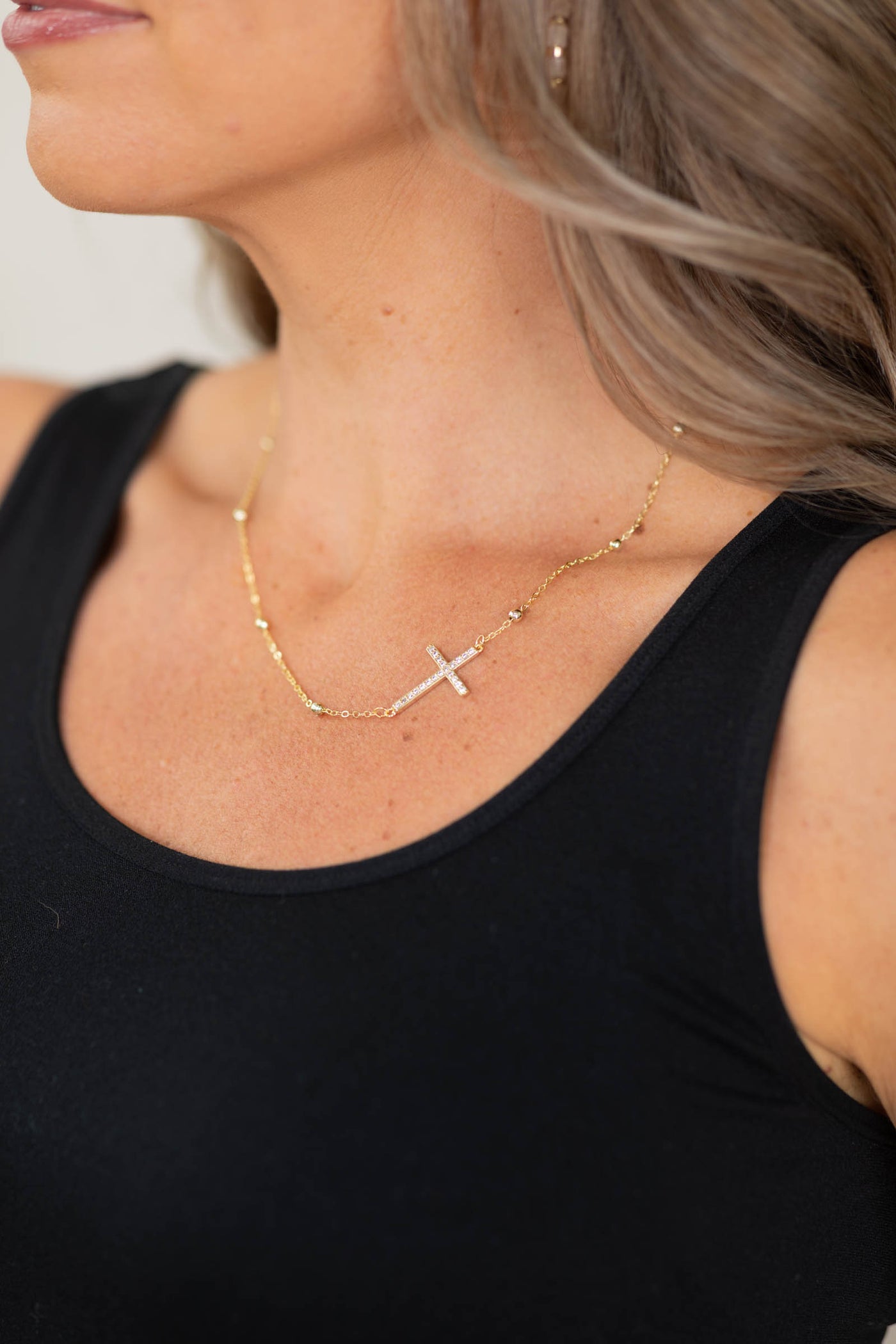 Side Cross Gold Necklace