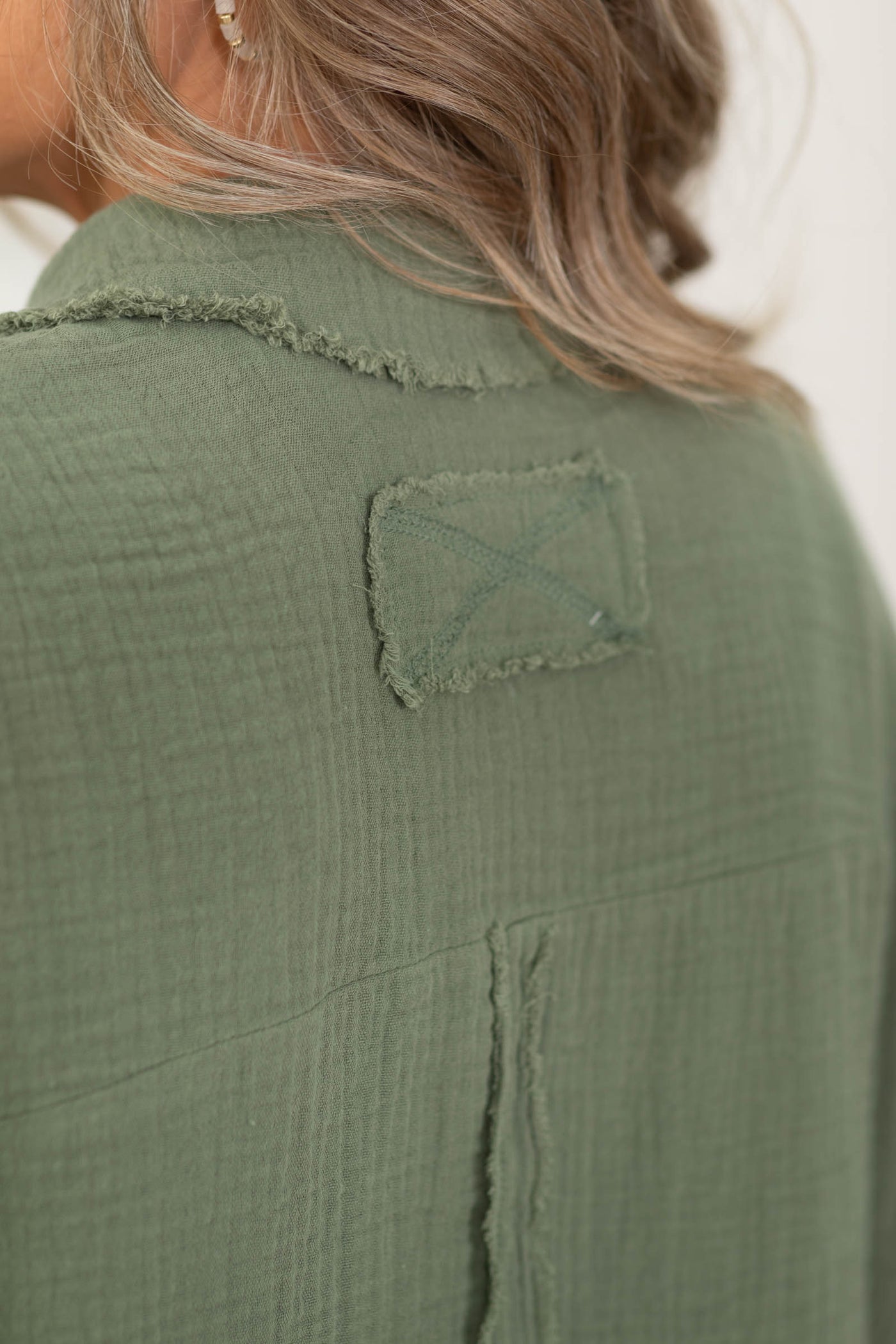 Gauze Button Up Fray Hem Tops