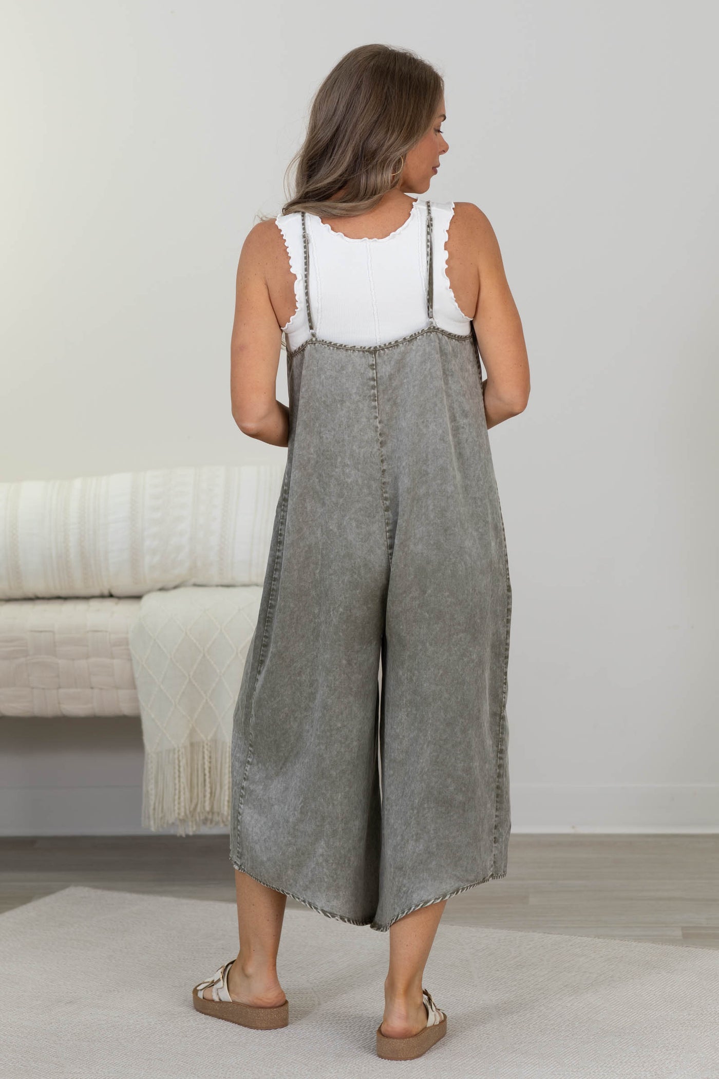 Washed Olive Tencel Jumpsuit