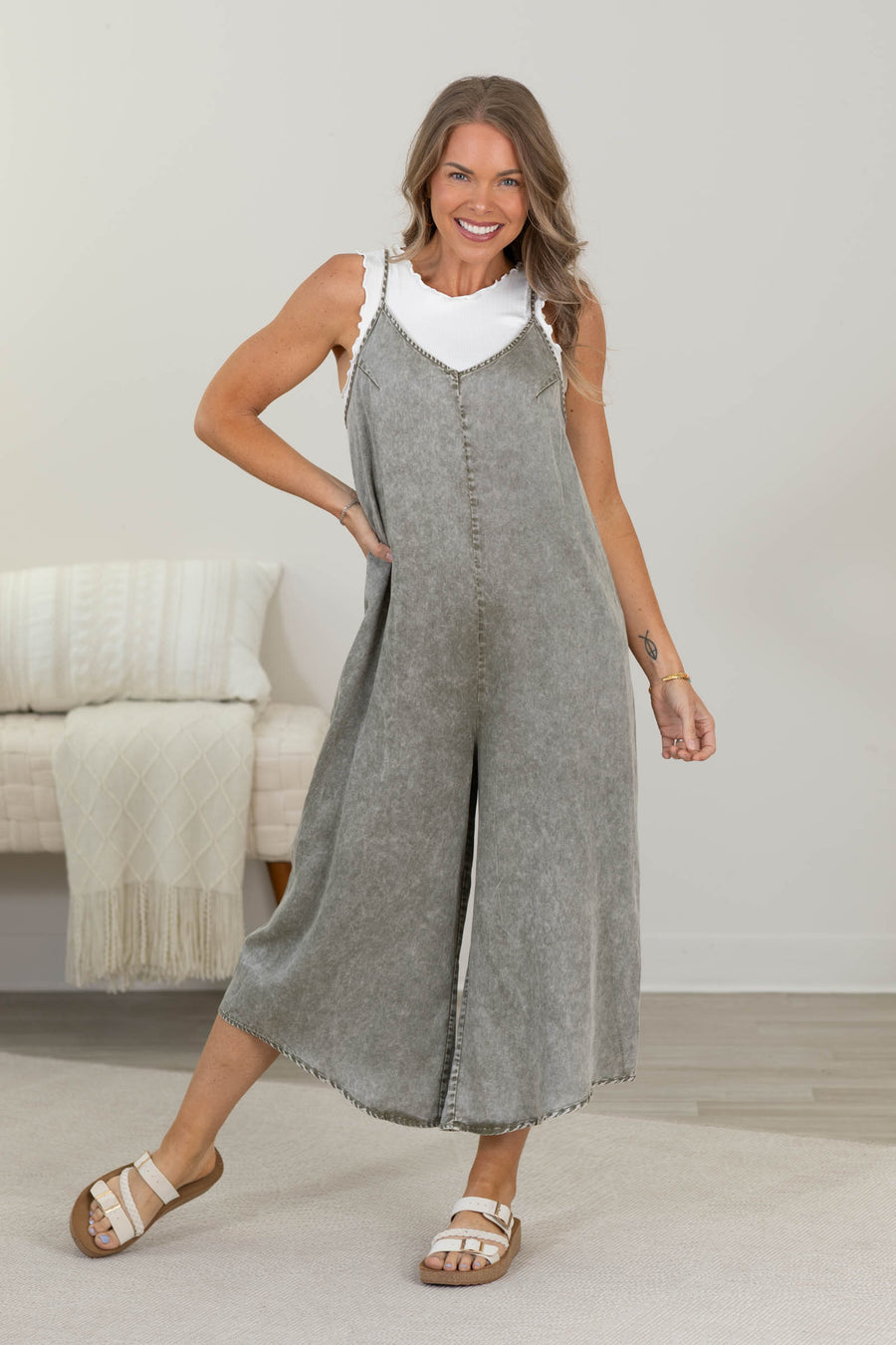 Washed Olive Tencel Jumpsuit