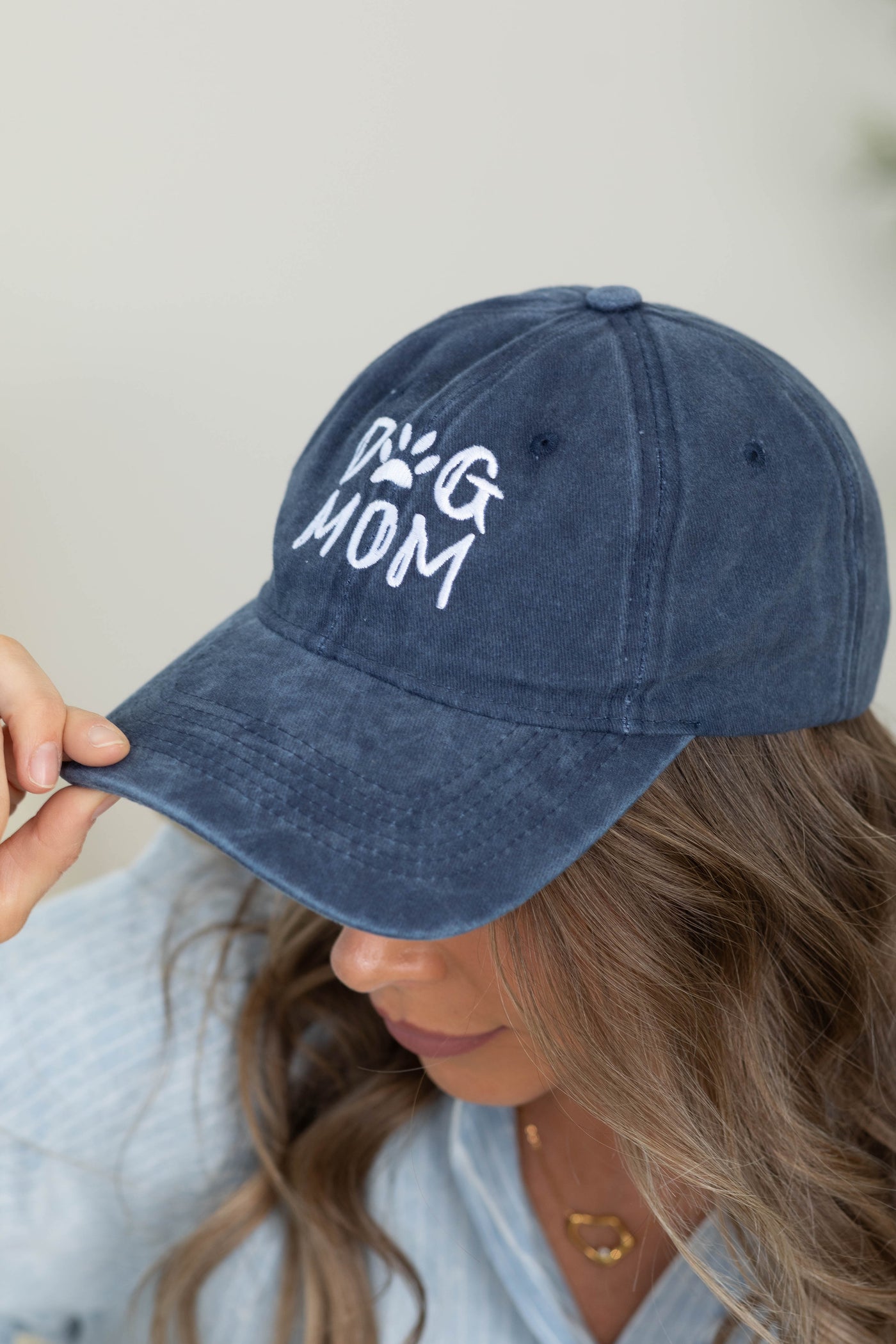Navy Washed Cotton Dog Mom Hat
