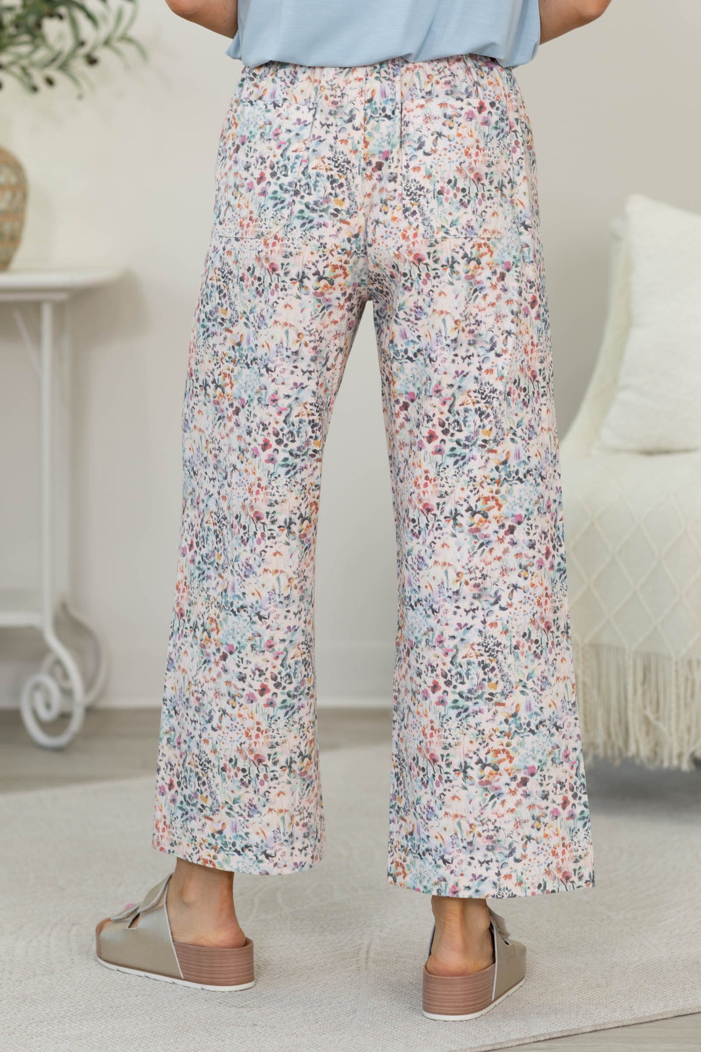 Blush Wide Leg Floral Print Pants