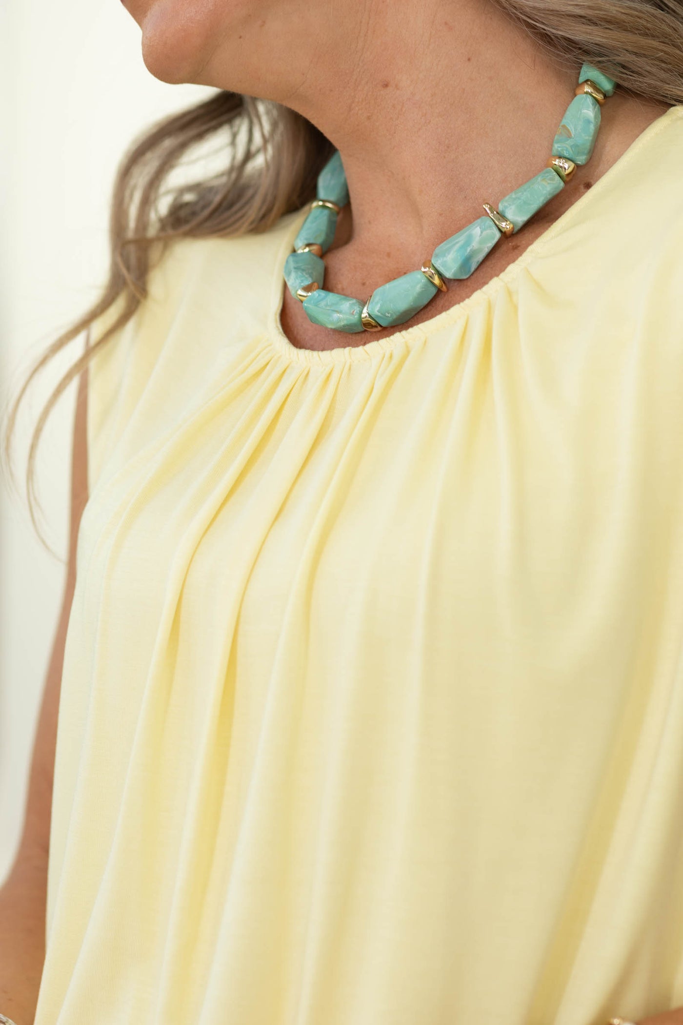 Bubble Hem Gathered Neckline Tanks