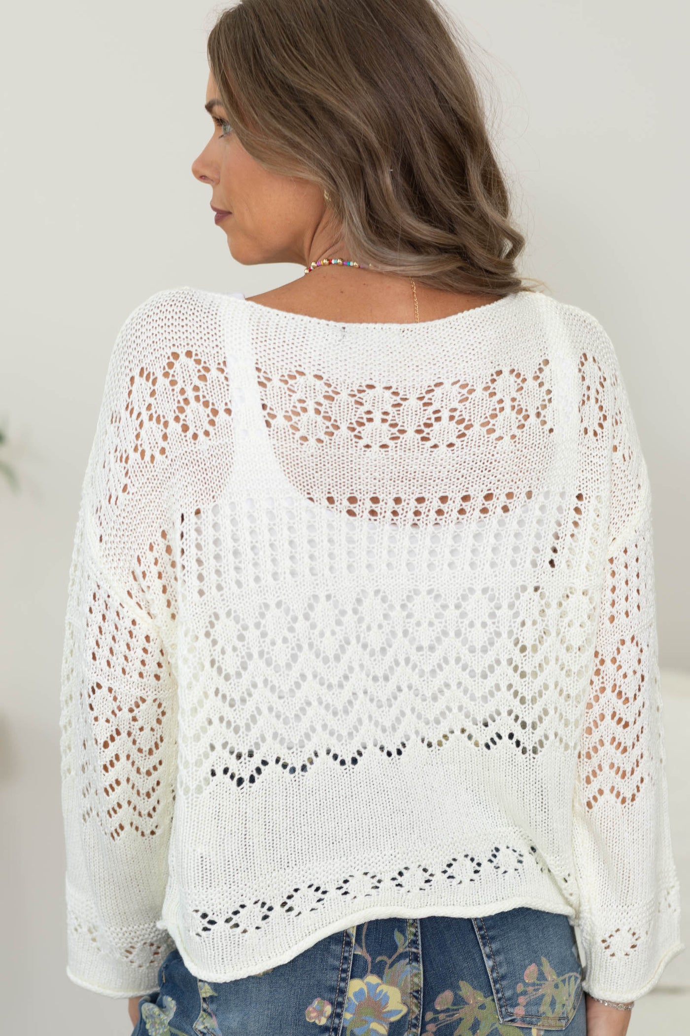 Bohemian Open-Stitch Flare Sleeve Sweater