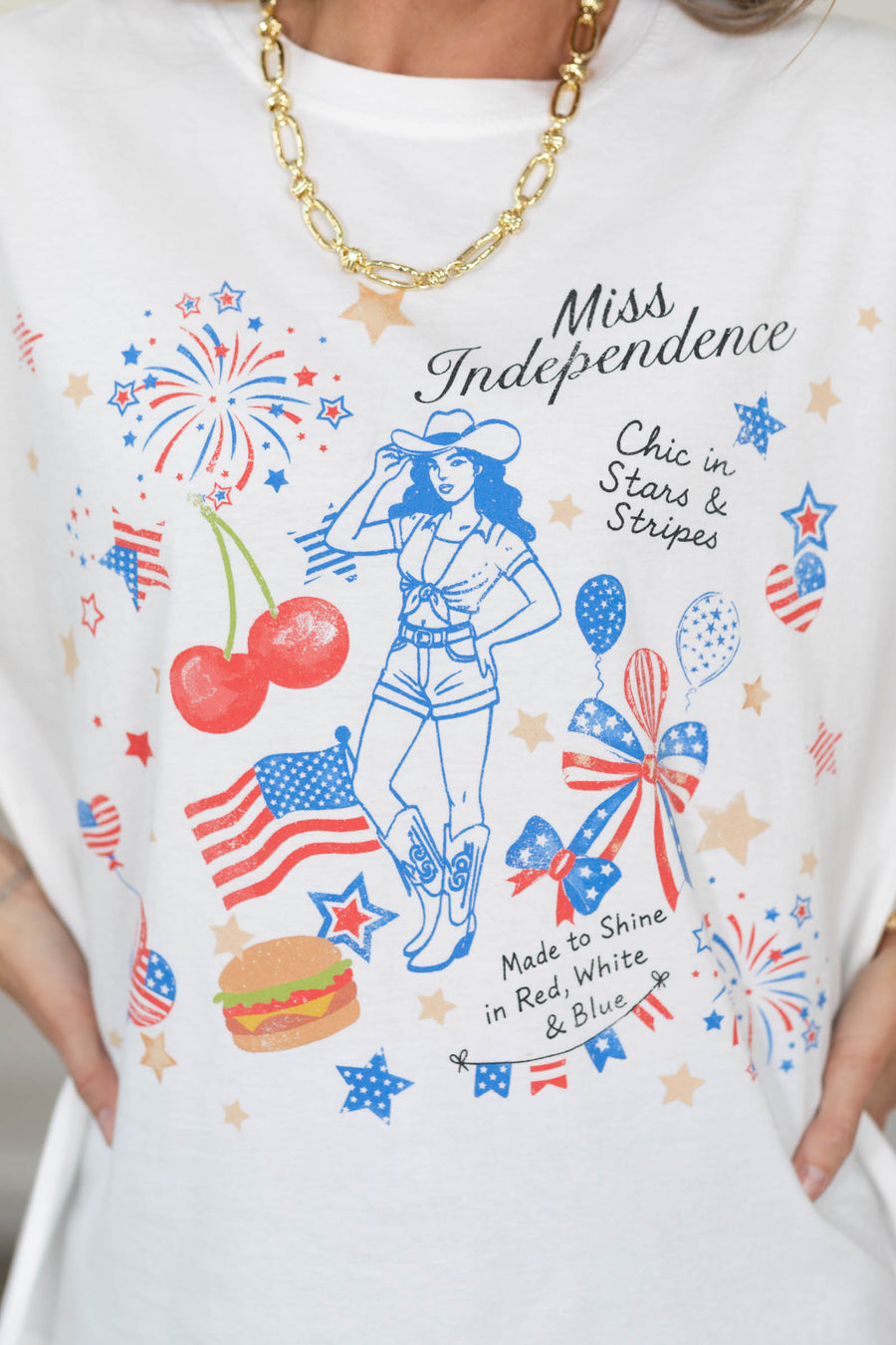 White Miss Independence Graphic Knit Top