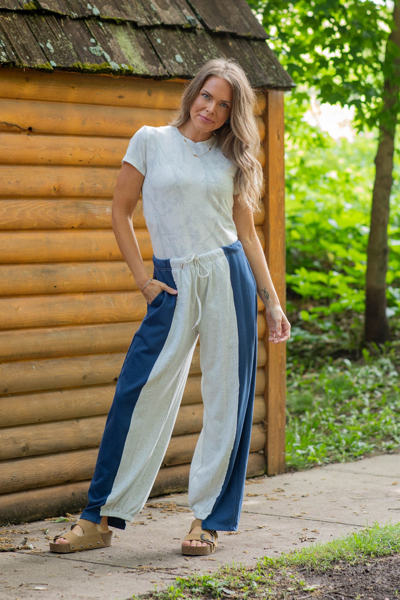 Two Tone Spliced Barrel Leg Jogger Pants