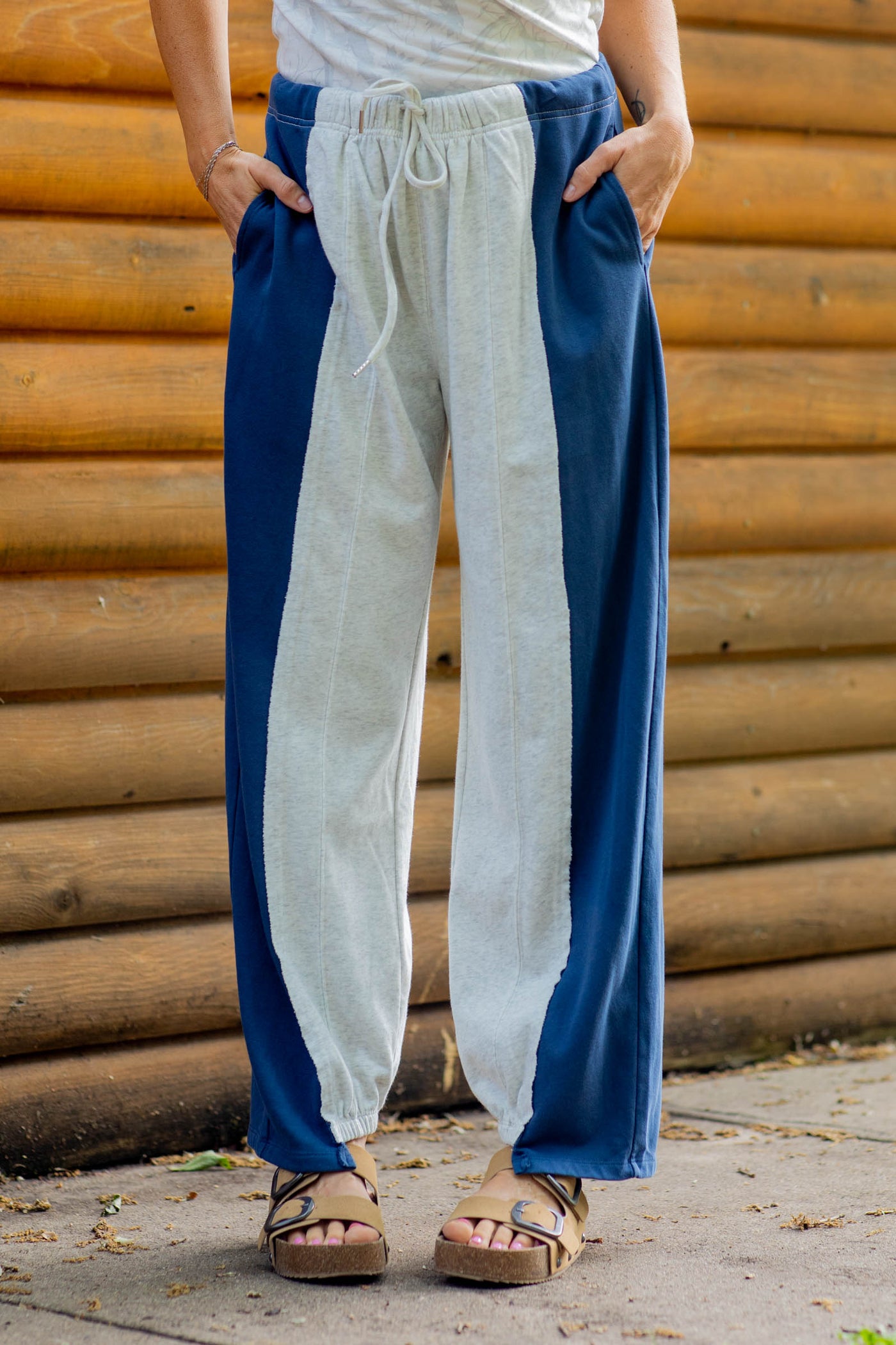 Two Tone Spliced Barrel Leg Jogger Pants