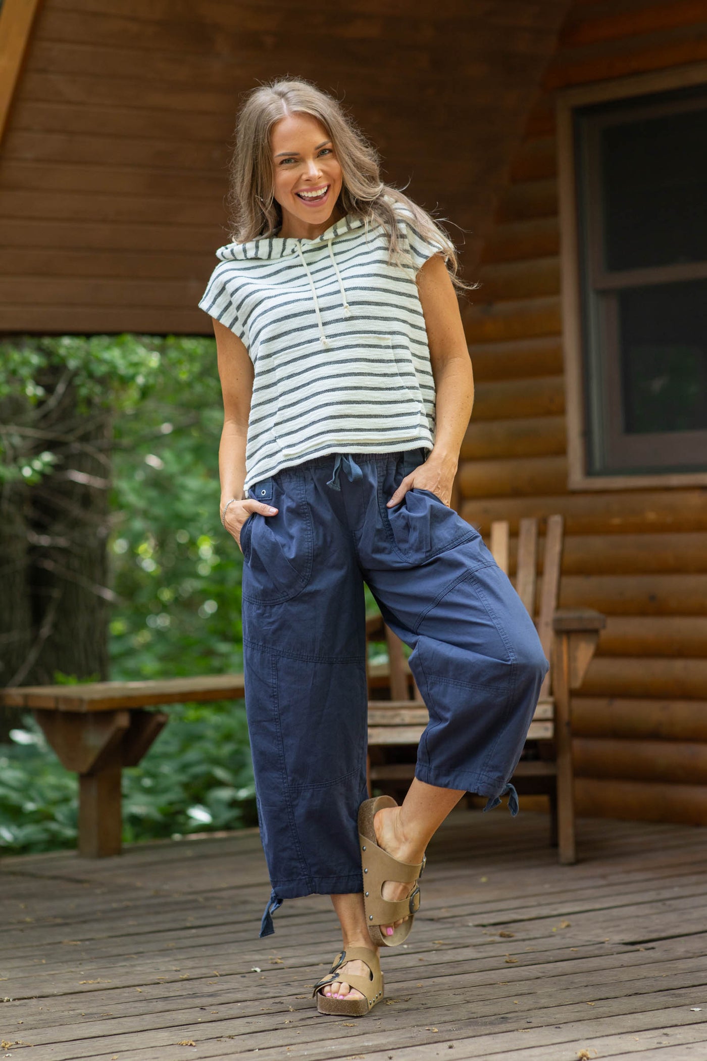 Pull On Pants With Ankle Tie Detail- 100% Cotton