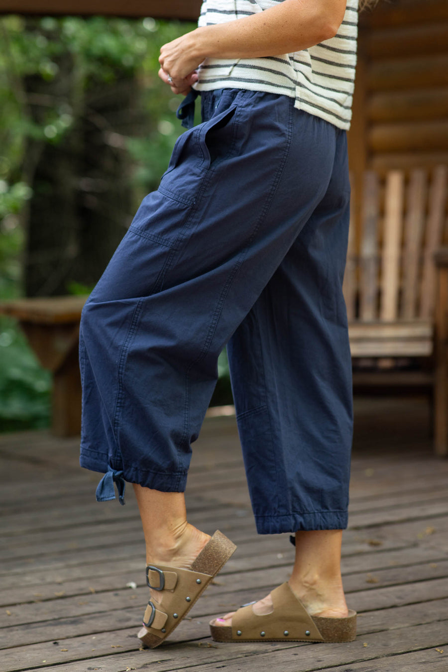 Pull On Pants With Ankle Tie Detail- 100% Cotton